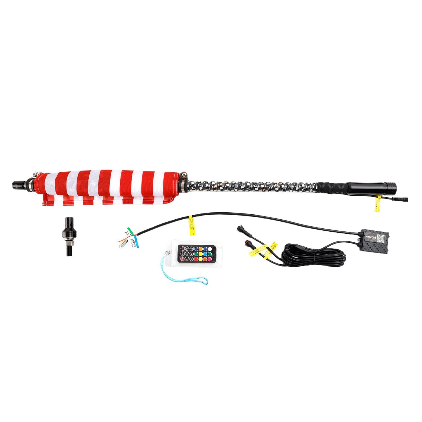 3ft RGB LED APP Whip Lights Antenna W/ Flag Remote Control For Polaris UTV ATV