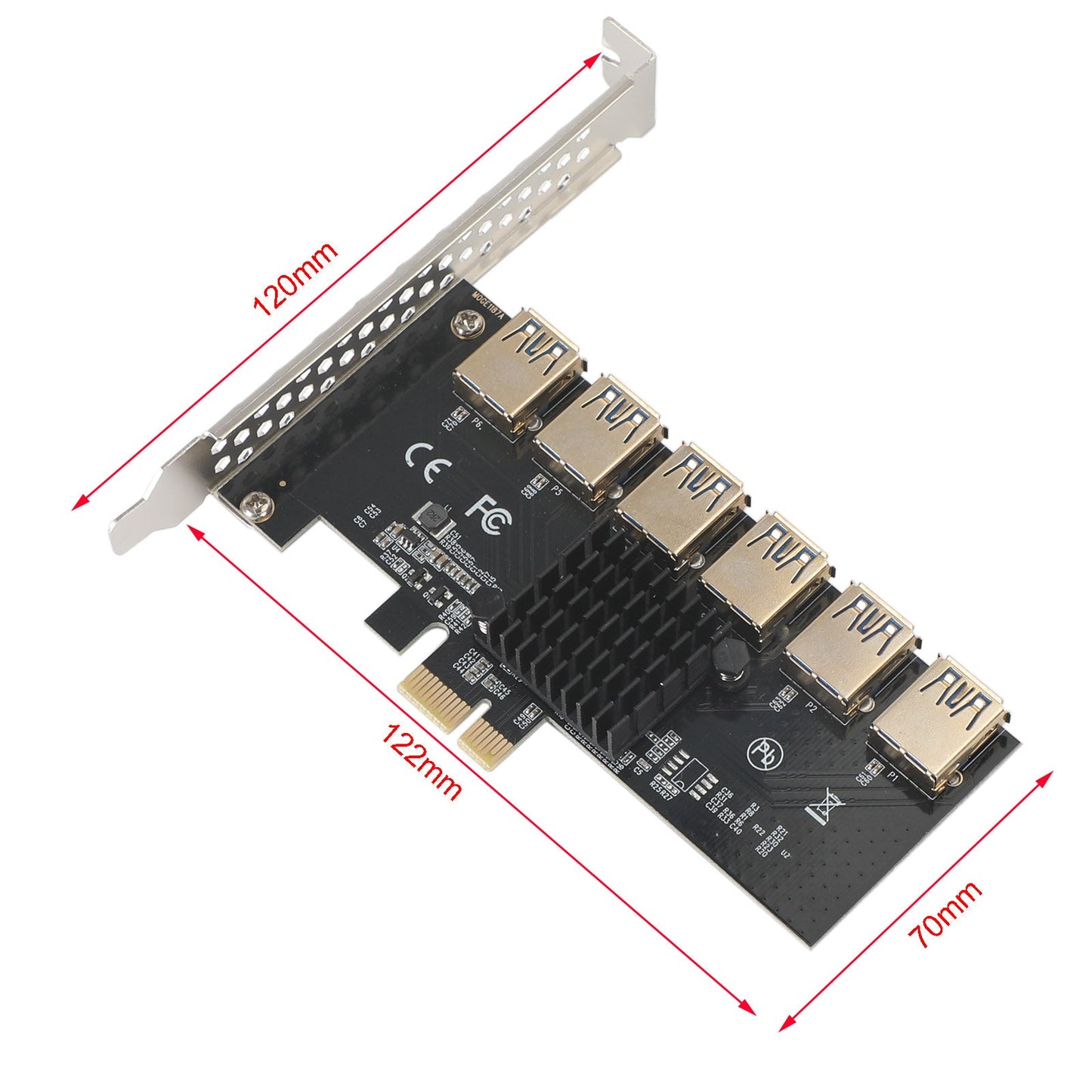 PCI-E 1 to 6 Riser Card USB 3.0 Adapter Multiplier Card fit for Bitcoin Mining