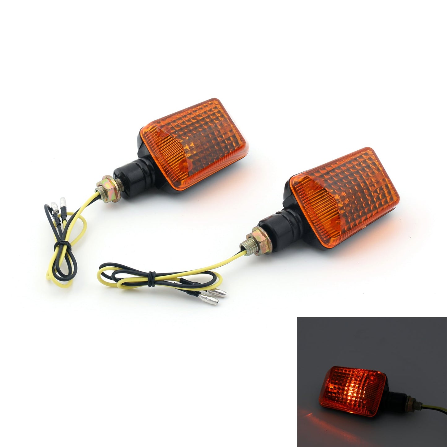 2 x Universal Motorcycle Turn Signal Light Lamp Blinkers Short Stalk Amber Lens