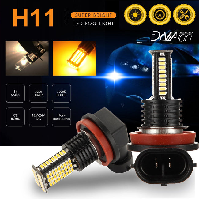 2PCS H8/H9/H11 LED Headlight Driving Light Fog Light Lamp 3000K Yellow Bright