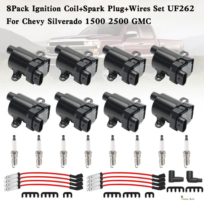 2001-2006 GMC Yukon XL 1500 GMC Sierra 1500 2500 3500 Chevrolet Silverado 8Pack Ignition Coil+Spark Plug+Wires Set UF262