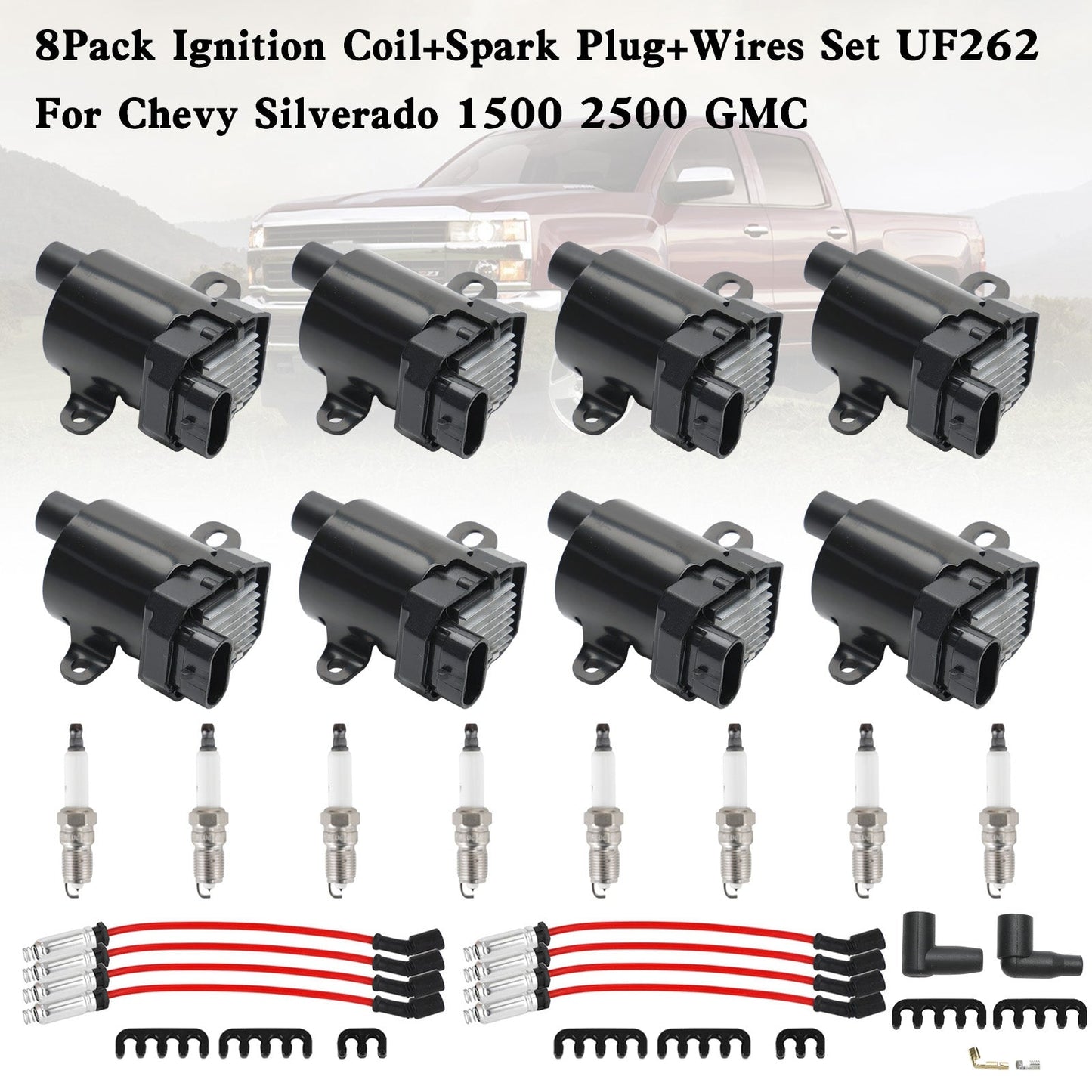 2000-2006 GMC Yukon XL Chevrolet Suburban 2500 1500 8Pack Ignition Coil+Spark Plug+Wires Set UF262