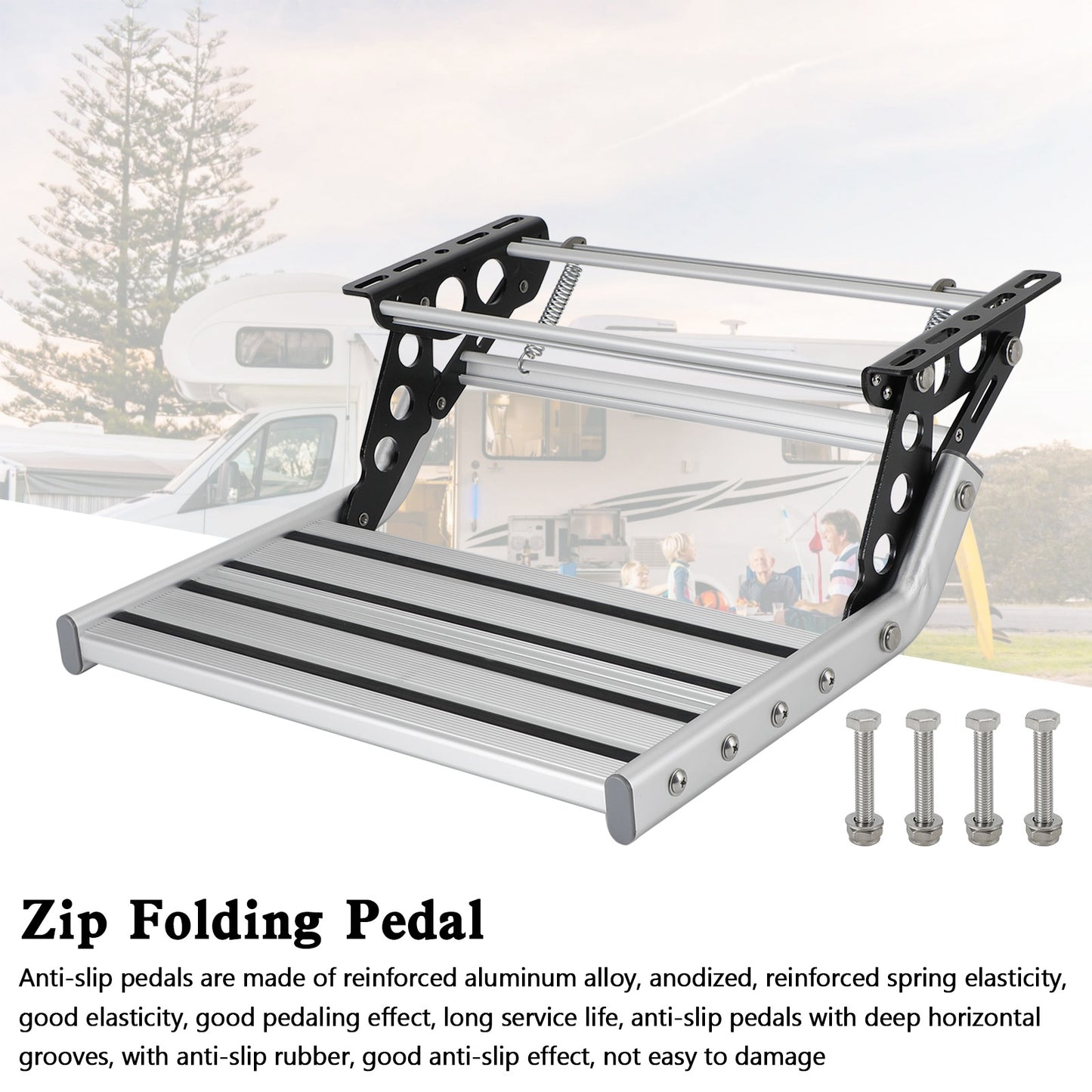 Aluminum Caravan Step Motorhome Step Compact One-Hand Expand or Collapse Foldaway Entry Step Collapsible for General RV