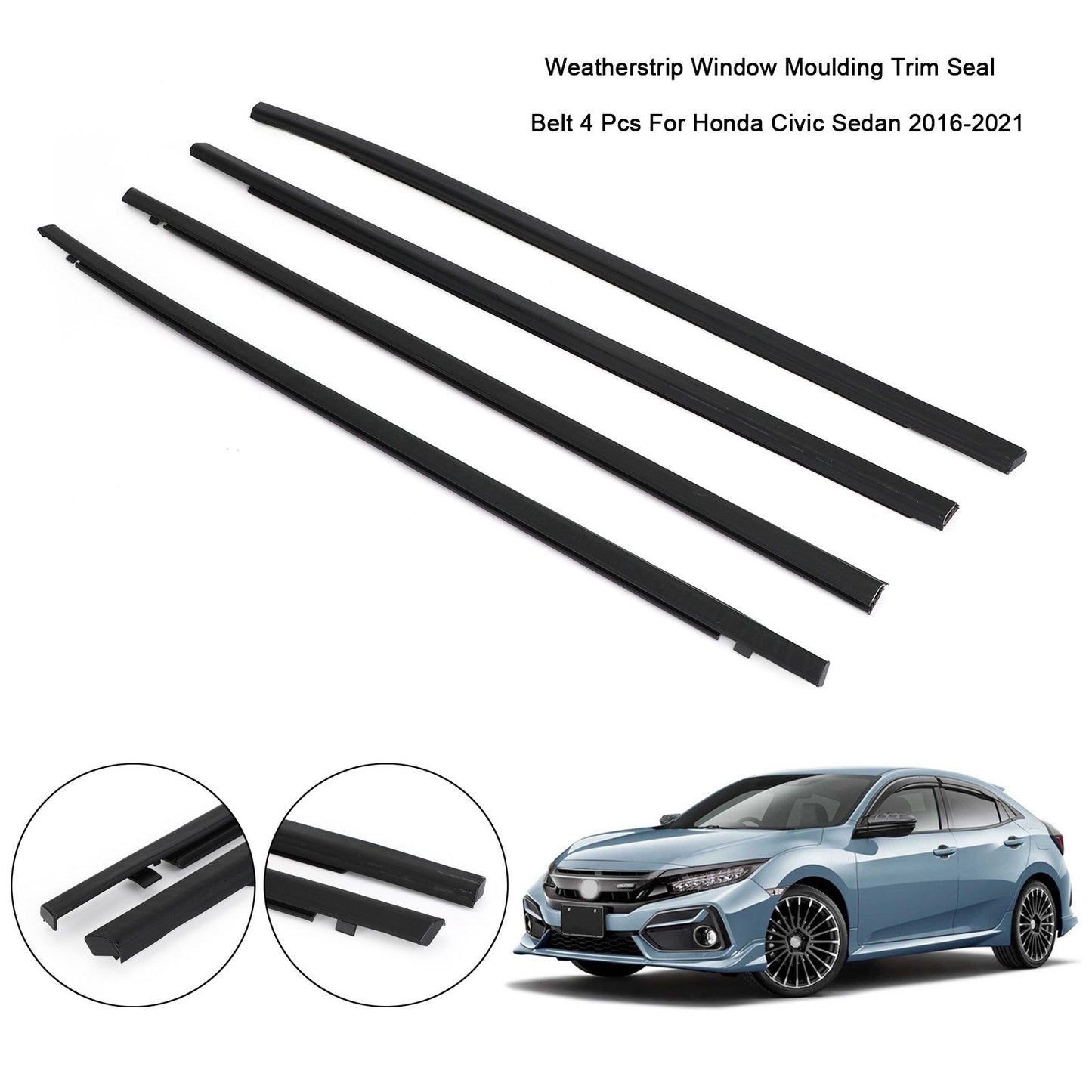 Weatherstrip Window Moulding Trim Seal Belt 4Pcs For Honda Civic Sedan 2016-2021