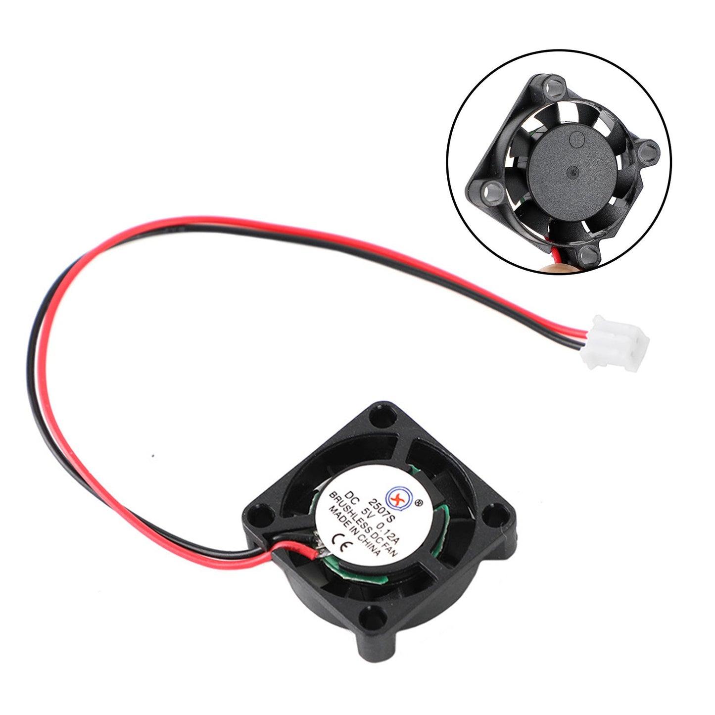 1Pc Brushless DC Cooling Blower Fan 5V 0.12A 2507S 25x25x7mm Sleeve 2 Pin Wire