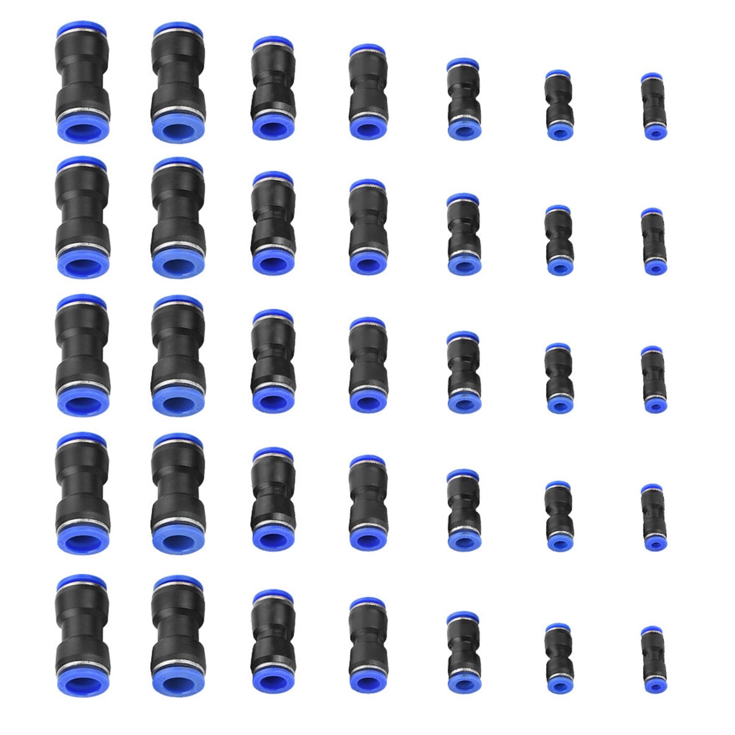 Quick 35 Pcs Straight Push Connectors 4/6/8/10/12/14/16mm Air Line Pneumatic