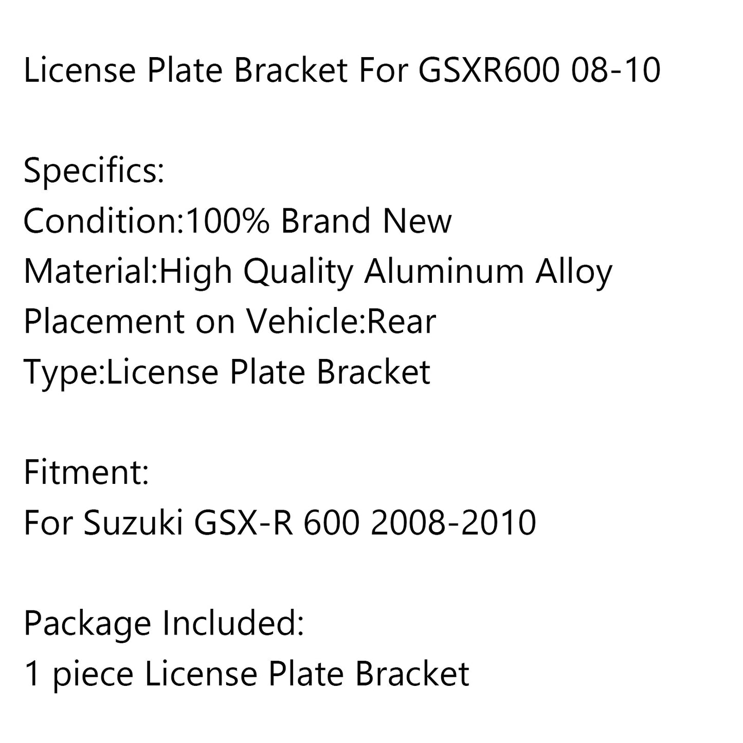 Rear License Plate Holder Bracket For Suzuki GSX-R 600 2008-2010