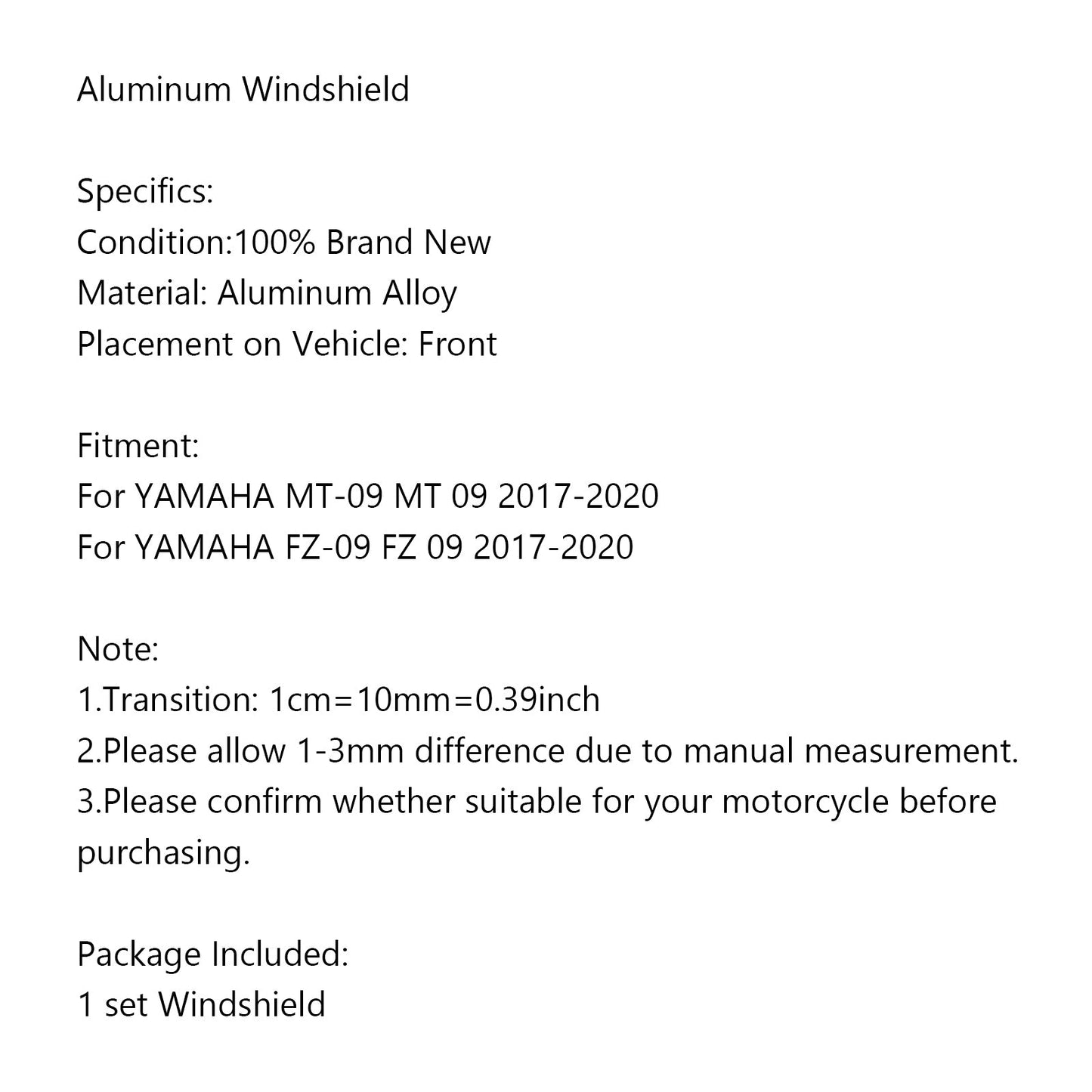 Windscreen Windshield Shield Protector Black For YAMAHA FZ 09 MT 09 2017-2020