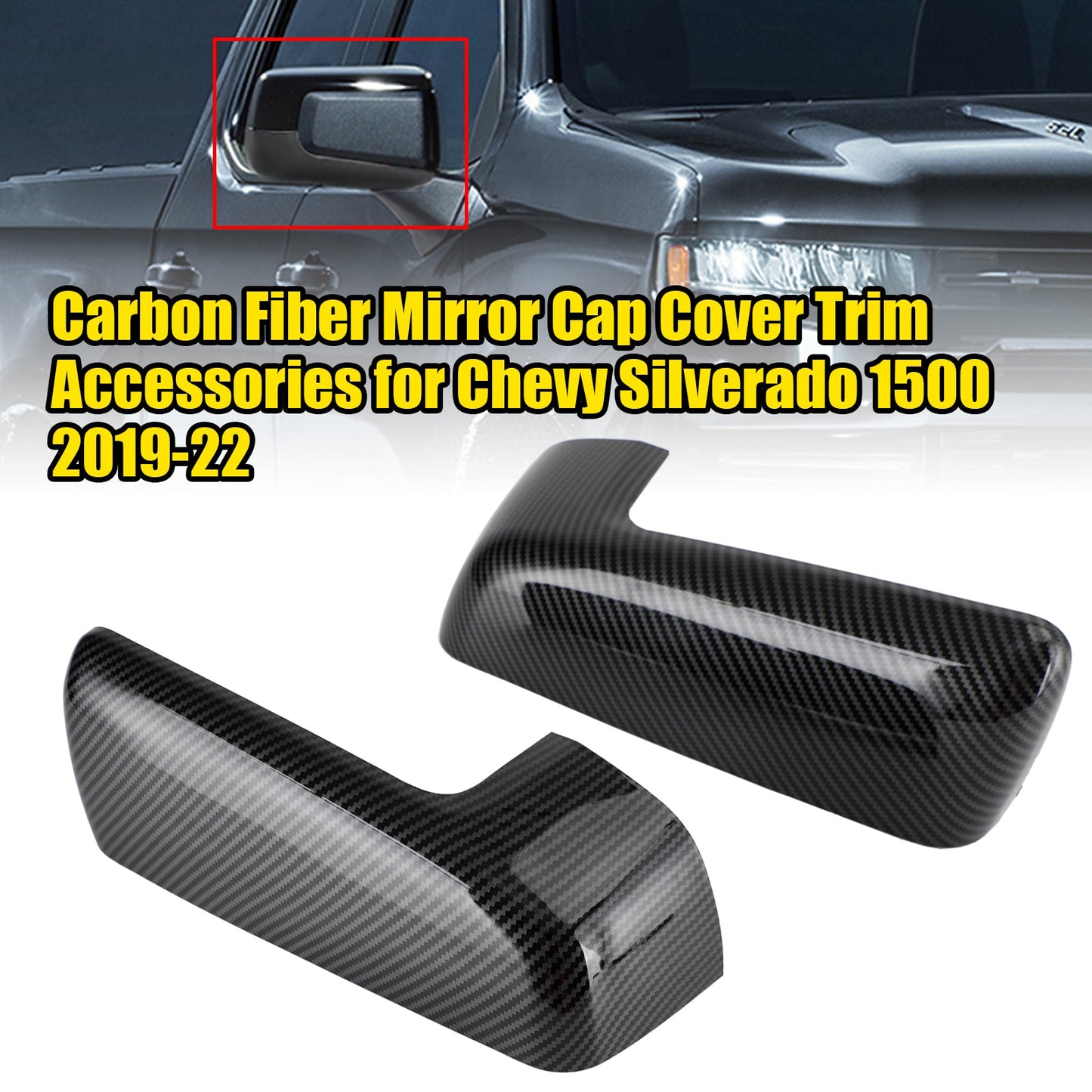 Carbon Fiber Mirror Cap Cover Trim Accessories for Chevy Silverado 1500 2019-22