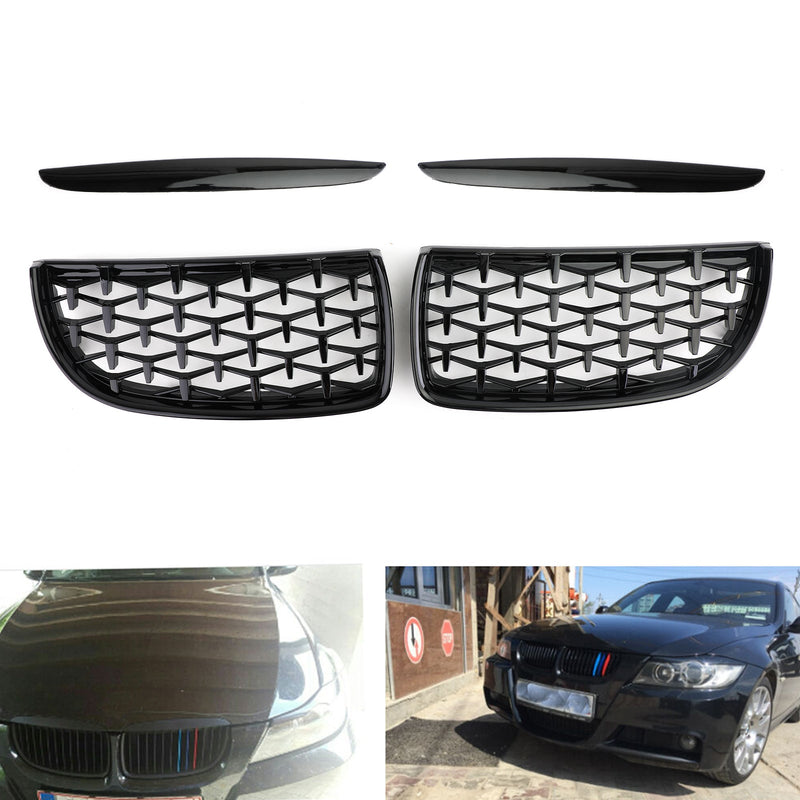 Meteor Black Kidney Grill Mesh Grille Fit BMW E90 3 Series Sedan 2005-2008