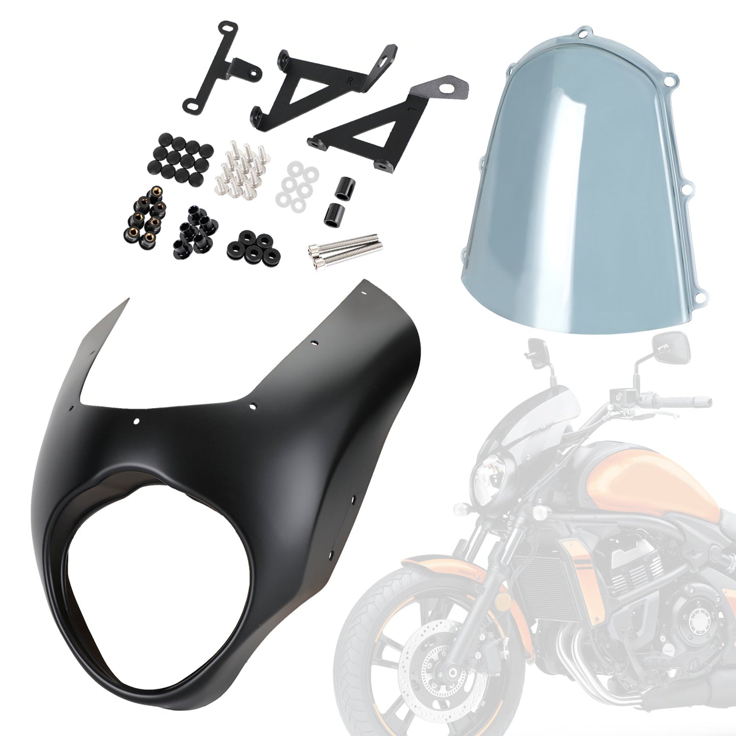 Headlight Fairing Windshield Cover For Kawasaki Vulcan VN650 2015-2021 Black