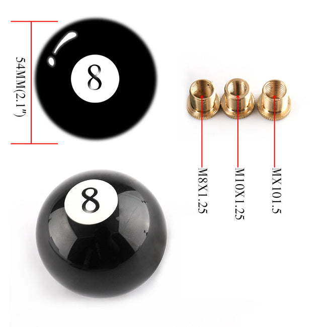 Universal No.8 Billiard Ball Gear Shifter Black Round Shift Knob w/ 3 Adapters