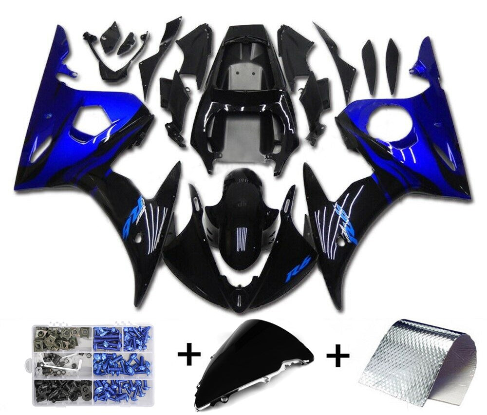 2003-2004 Yamaha YZF R6 Amotopart Fairing Blue Black Kit