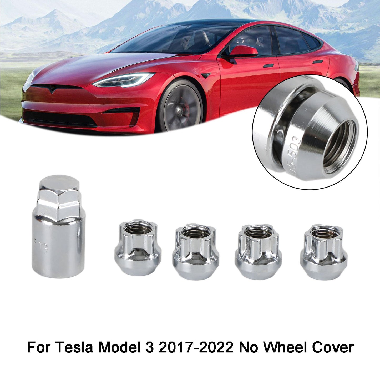 M14×1.5 Tesla Model S/3/X/Y All Year Chrome 4PCS Wheel Lock Lug Nut