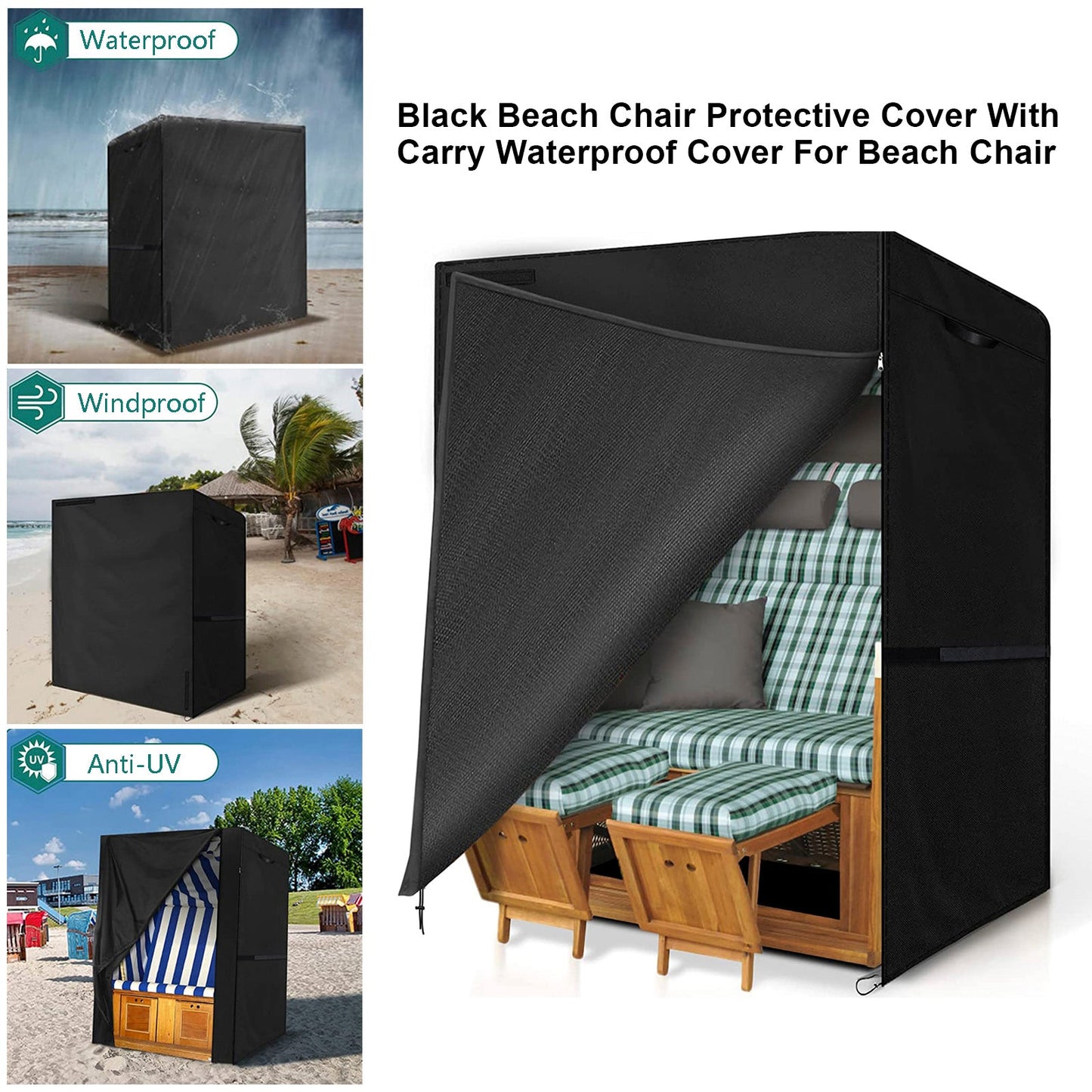 Black Beach Chair Protective Cover With Carry Waterproof Cover For Beach Chair
