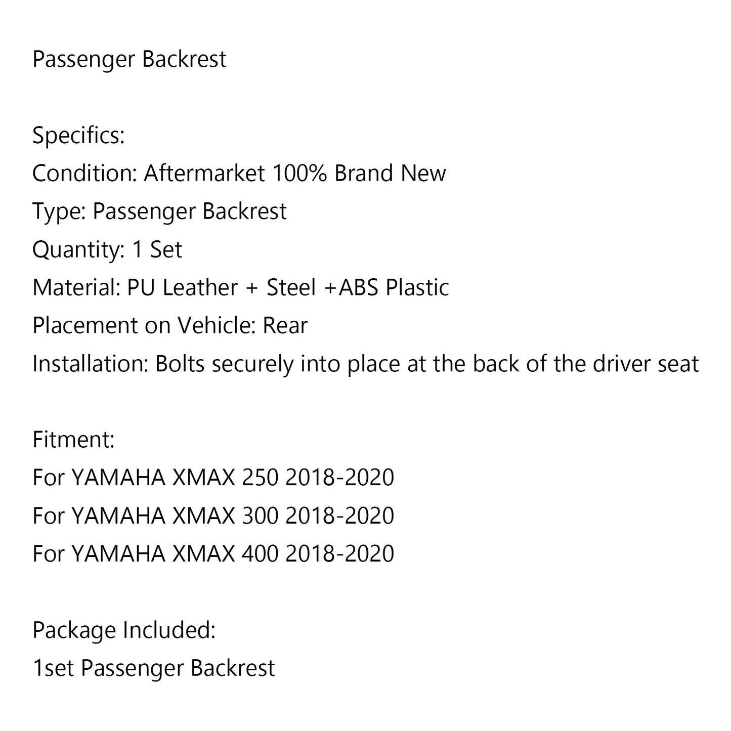 Motorcycle Passenger Backrest for YAMAHA 2018-2020 XMAX 250 300 400
