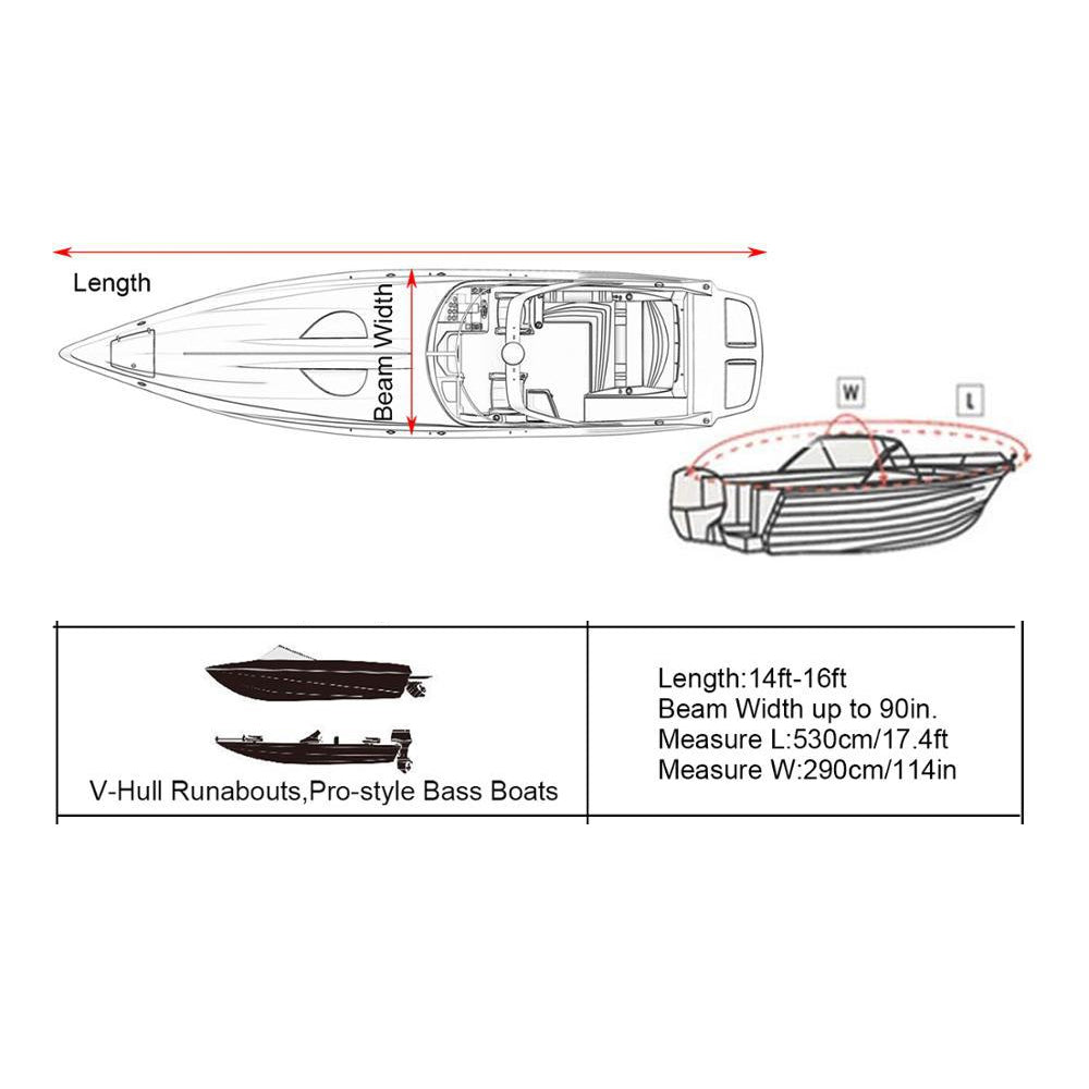 14-16 Ft Heavy Duty Waterproof Cover Black For V-Hull Trailerable Fishing Boat