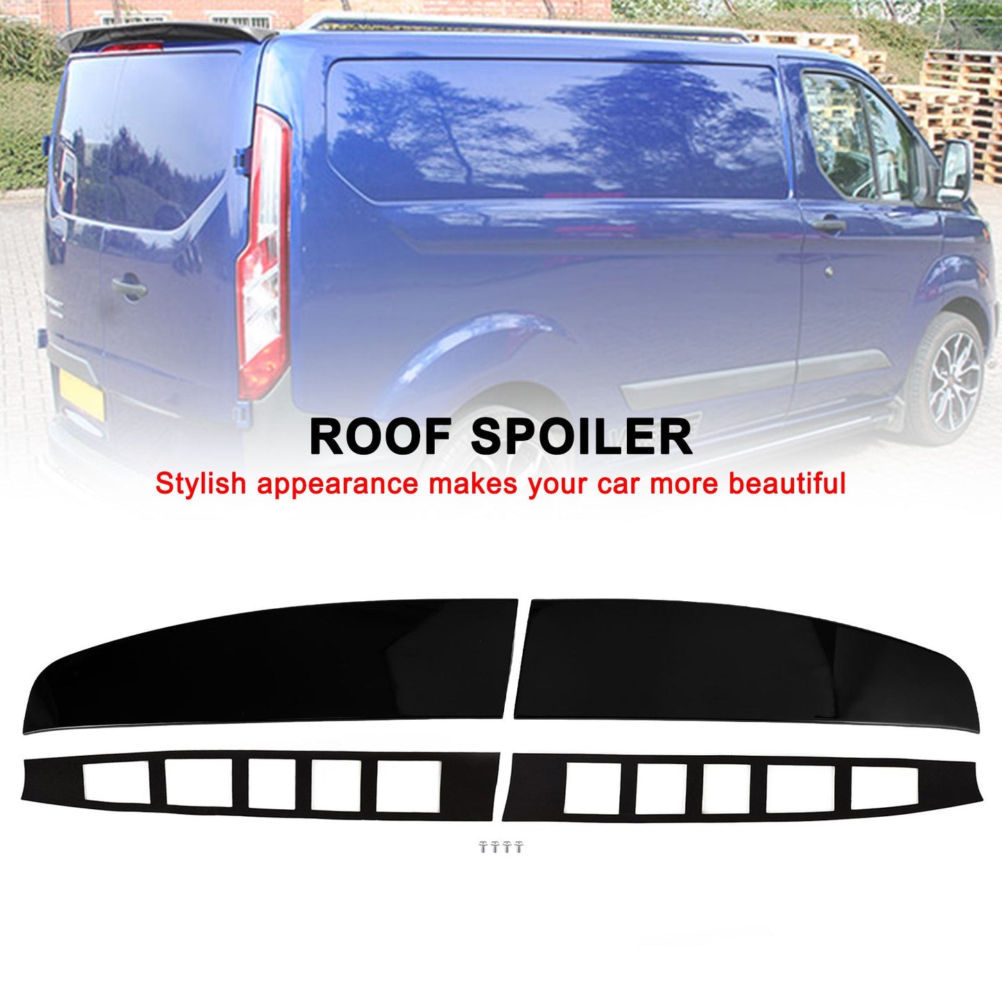 2012-2023 Ford Transit Custom (V362 F3) Gloss Black Rear Twin Barn Door Roof Spoiler