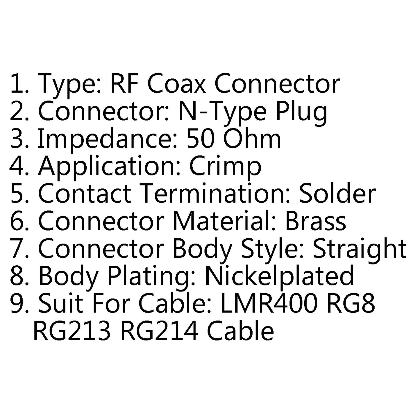 10Pcs N-Type Crimp Plug Male For LMR400 RG8 RG213 RG214 Cable RF Coax Connector
