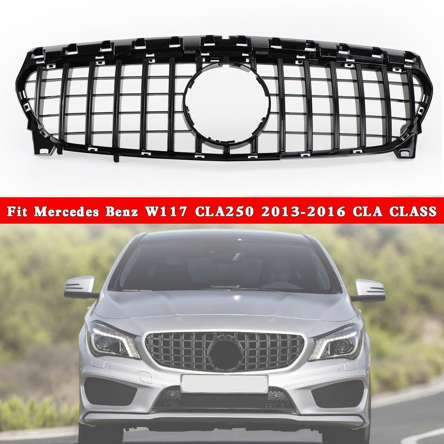 GT-R Style Front Bumper Grille Grill Fit Mercedes Benz W117 CLA250 2013-2019