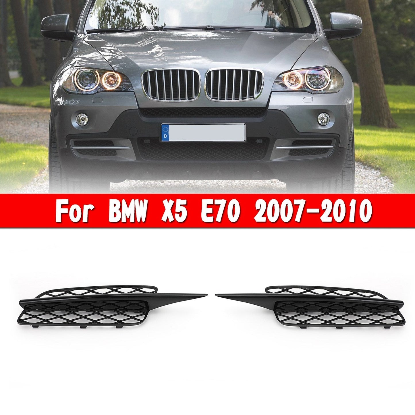 Pair Front Bumper Fog Light Grill Grille Fit BMW X5 E70 2007-2010