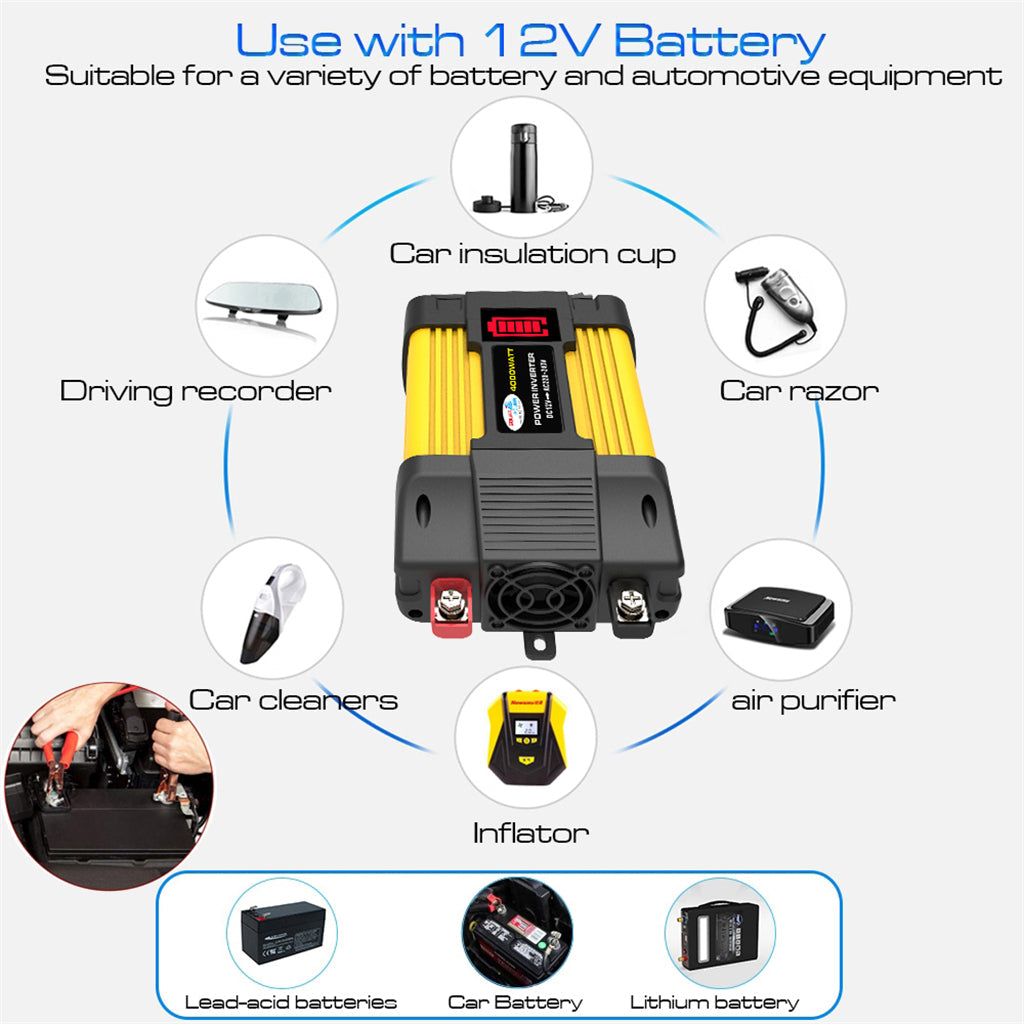 4000W Car Power Sine Wave Inverter w LED Display DC 12V To AC 220V Inverter