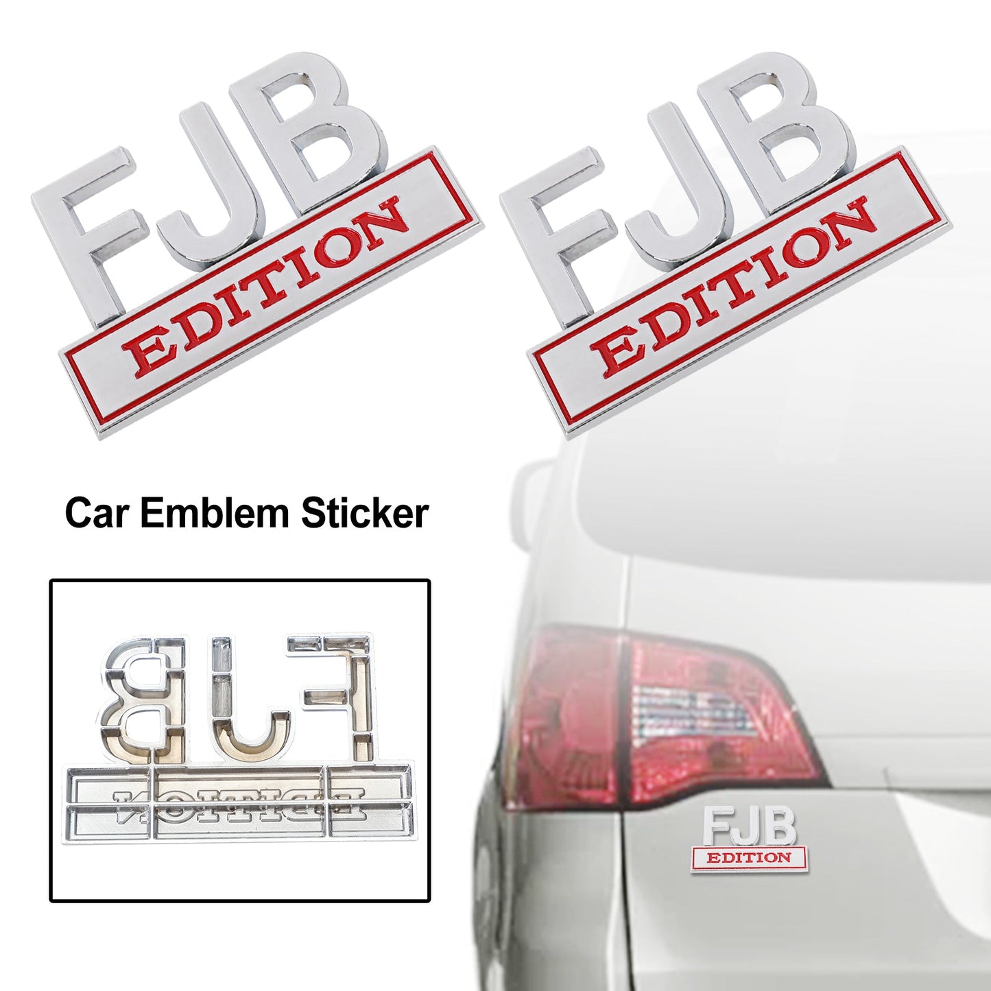 2× FJB EDITION 3D Emblem Badge Truck Car Decal Bumper Sticker Sliver & Red