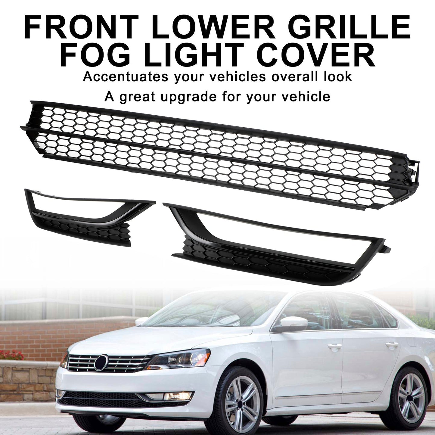 VW Passat 2012-2015 Front Bumper Lower Grille Grill Fog Light Cover Black Volkswagen