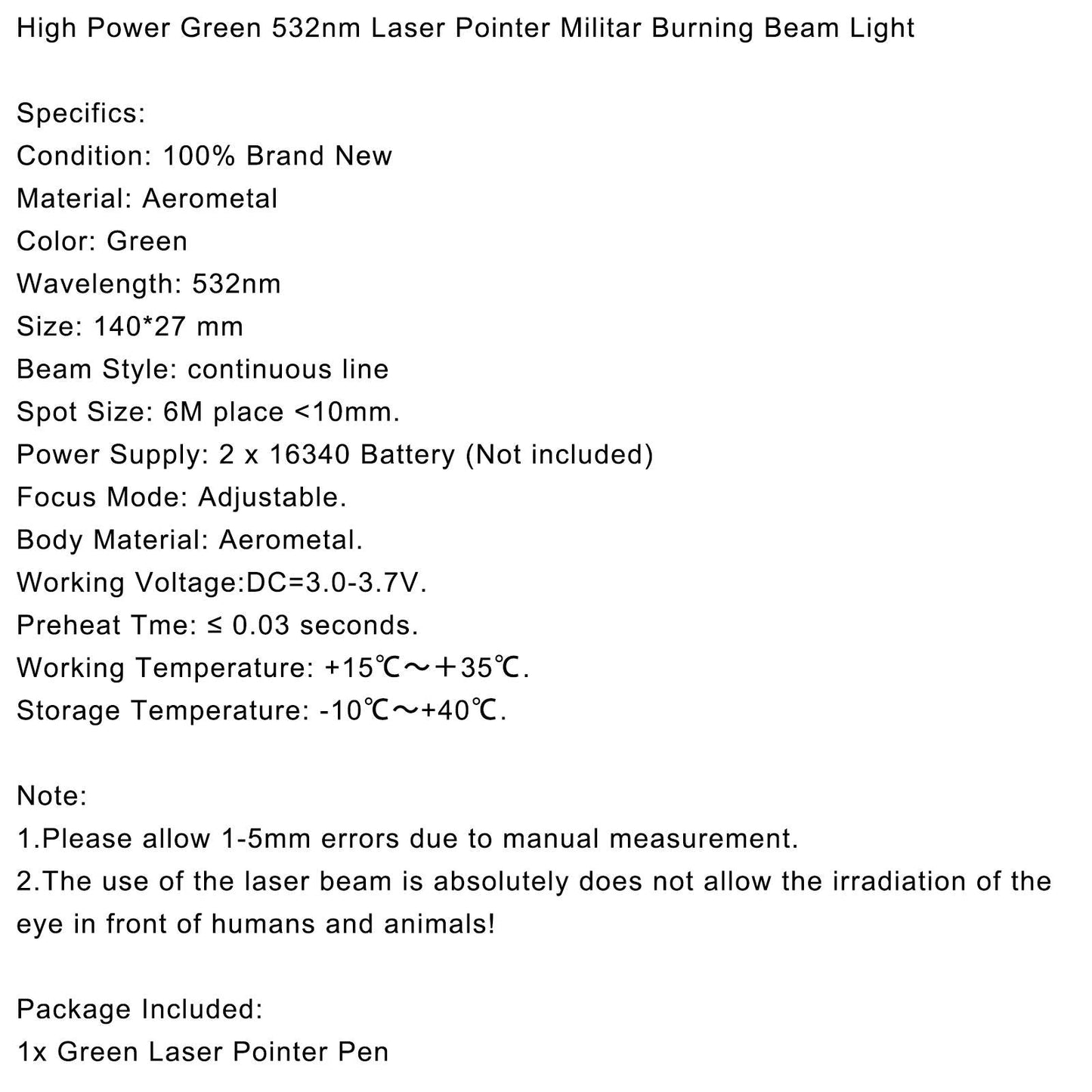 532nm 1MW Green Laser Pointer Militar Burning Beam Light 20 Miles High Power