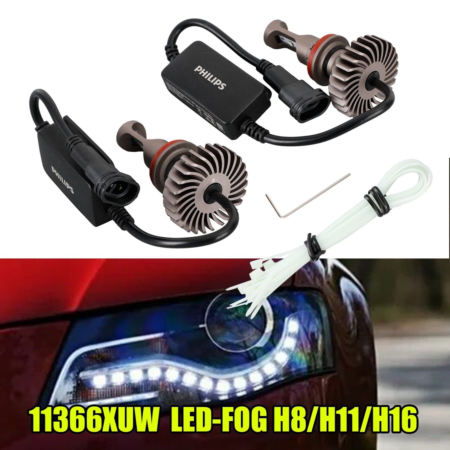 For Philips 11366XUWX2 X-tremeUltinon LED-FOG H8/H11/H16 12V16W +250% 5800K