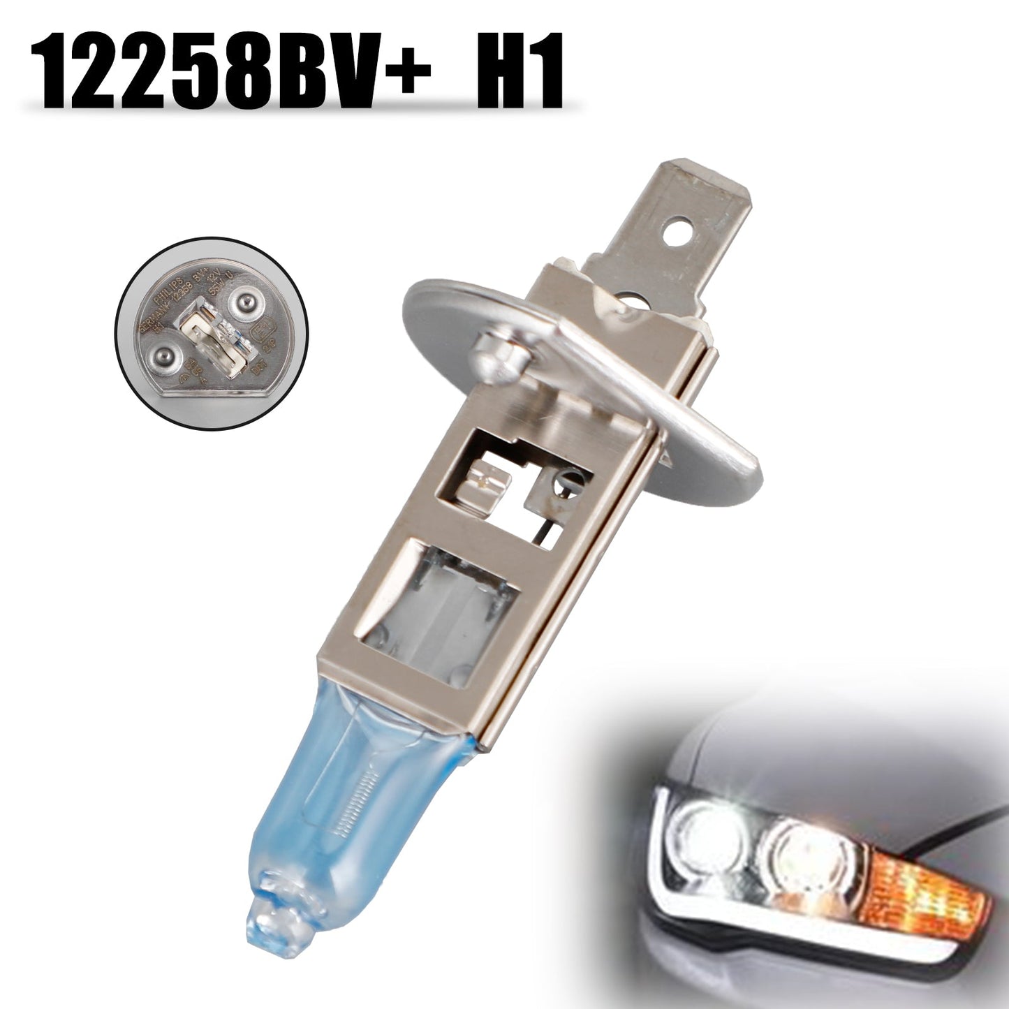 For Philips 12258BV+ BlueVision 4000K Car Headlight Bulbs H1 12V55W P14.5S