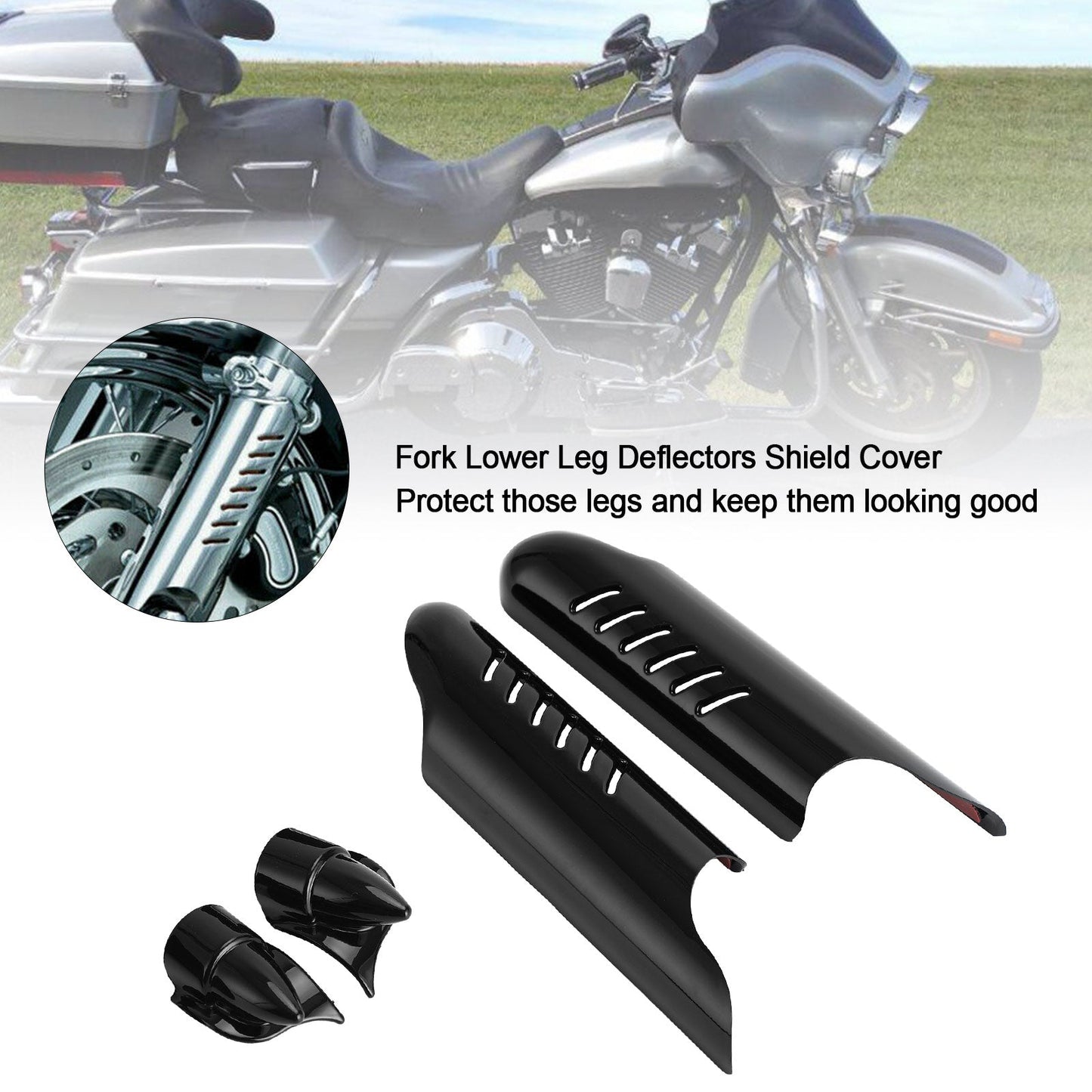 Fork Lower Leg Deflectors Shield Cover For Touring Electra Glide FLHT 2000-2013 Black