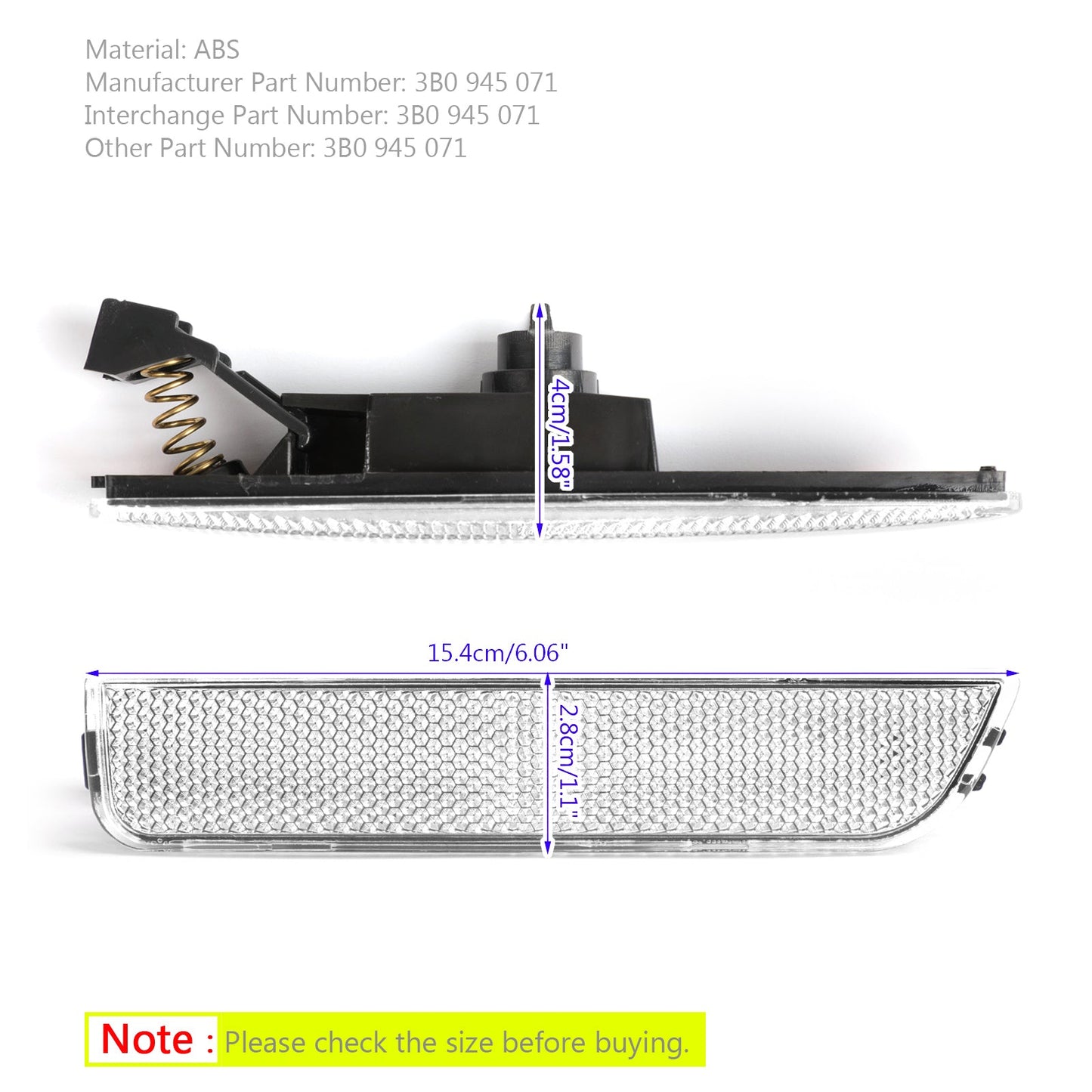 Left White Front Bumper Side Marker Lights For 2001-2005 VW Passat B5.5