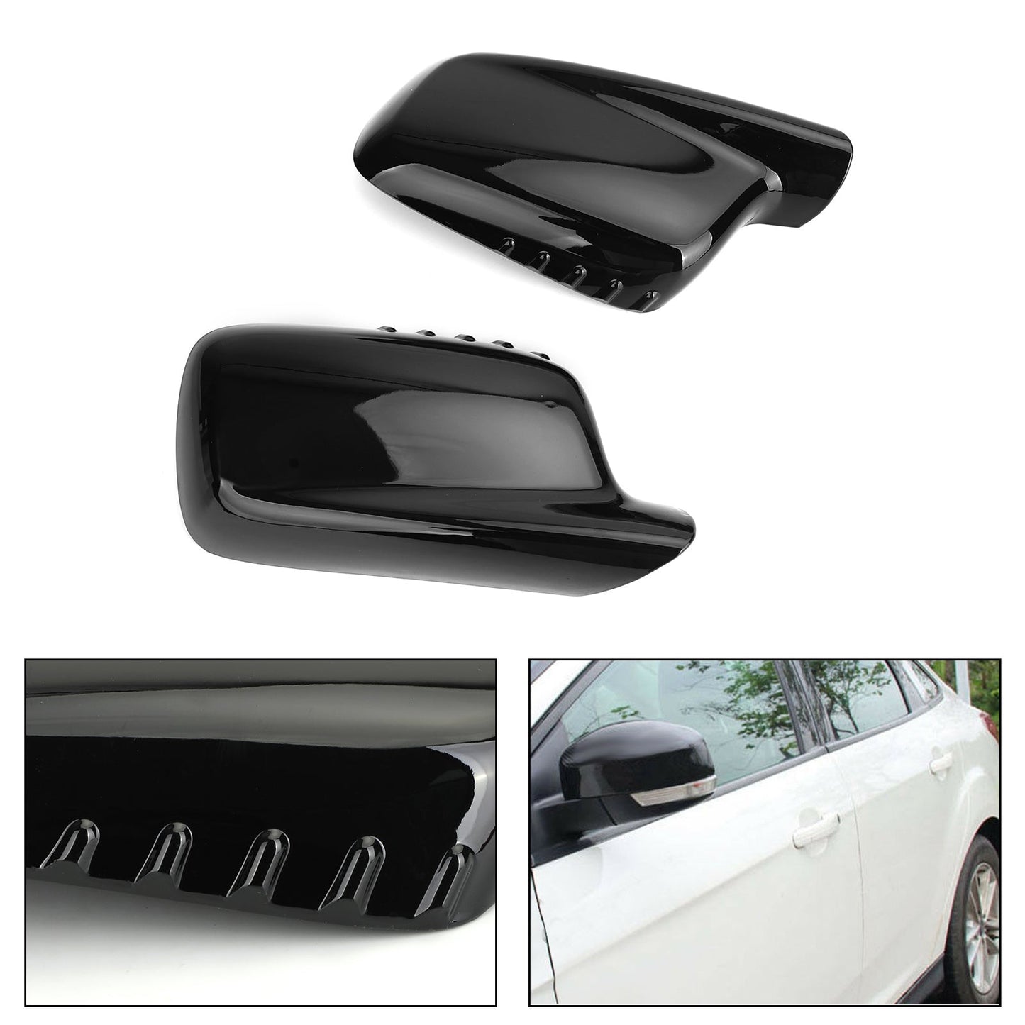 1Pair Mirror Cover Cap Fit For BMW E46 E65 E66 745i 750i GBLK