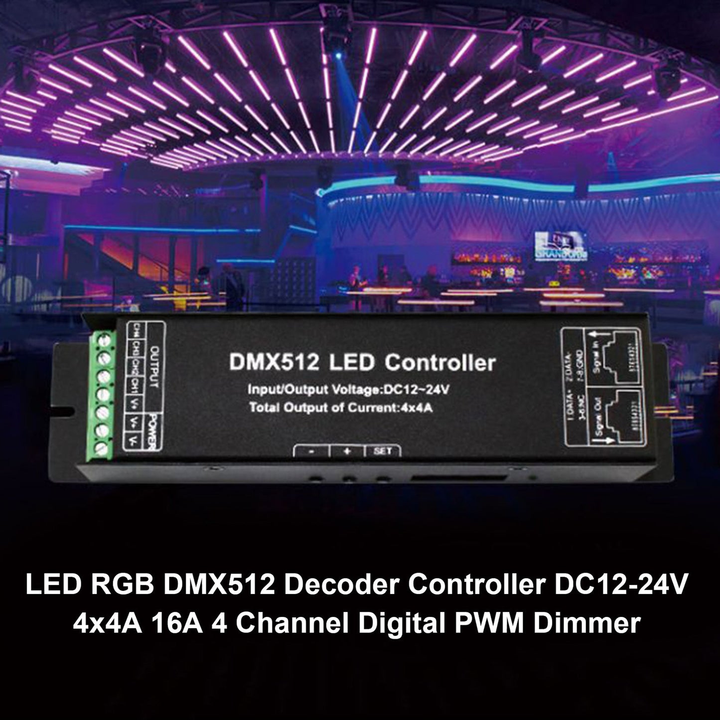 LED RGB DMX512 Decoder Controller DC12-24V 4x4A 16A 4 Channel Digital PWM Dimmer