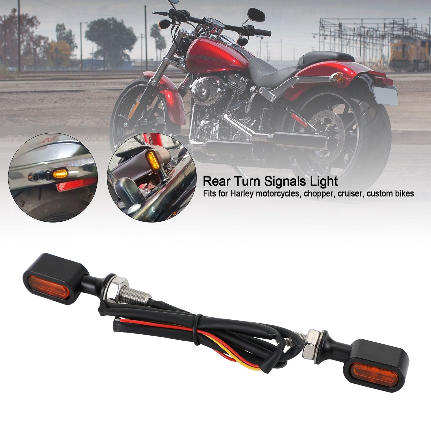 LED Rear Mini E Mark Turn Signal Indicator For Sportster Touring Dyna Black Amber