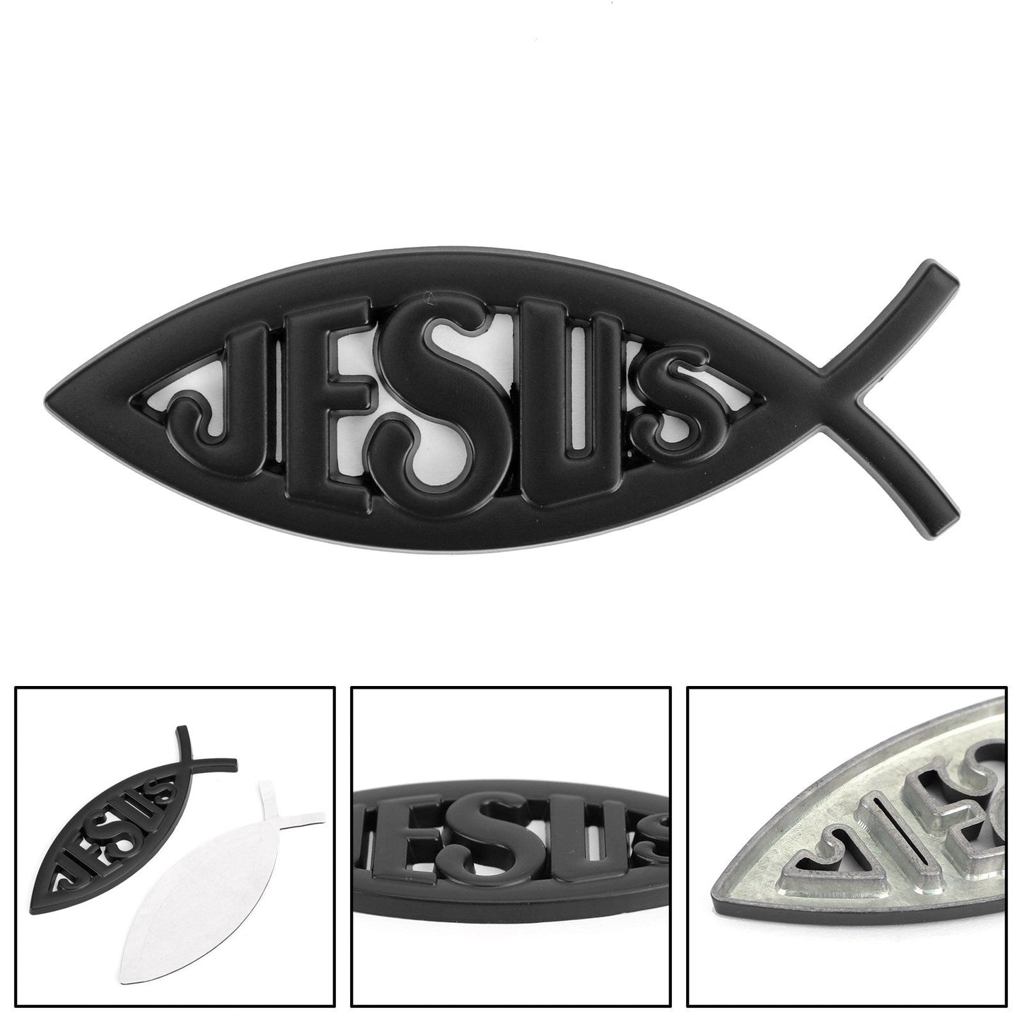 3D Car Decal Emblem Sticker Religious God For Jesus Christian Fish Symbol Silver