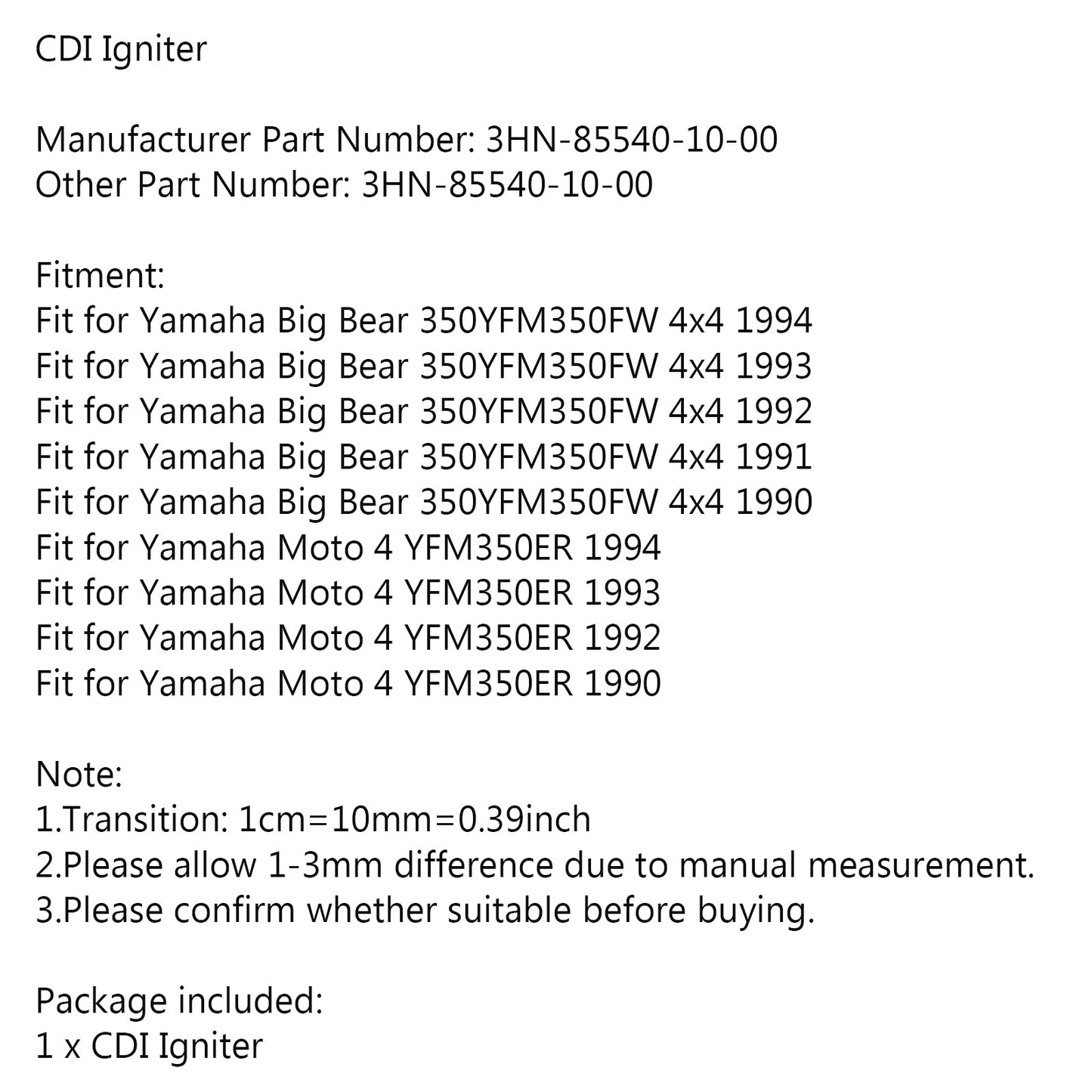 CDI Igniter For Yamaha Big Bear 350YFM350FW Moto 4 YFM350ER