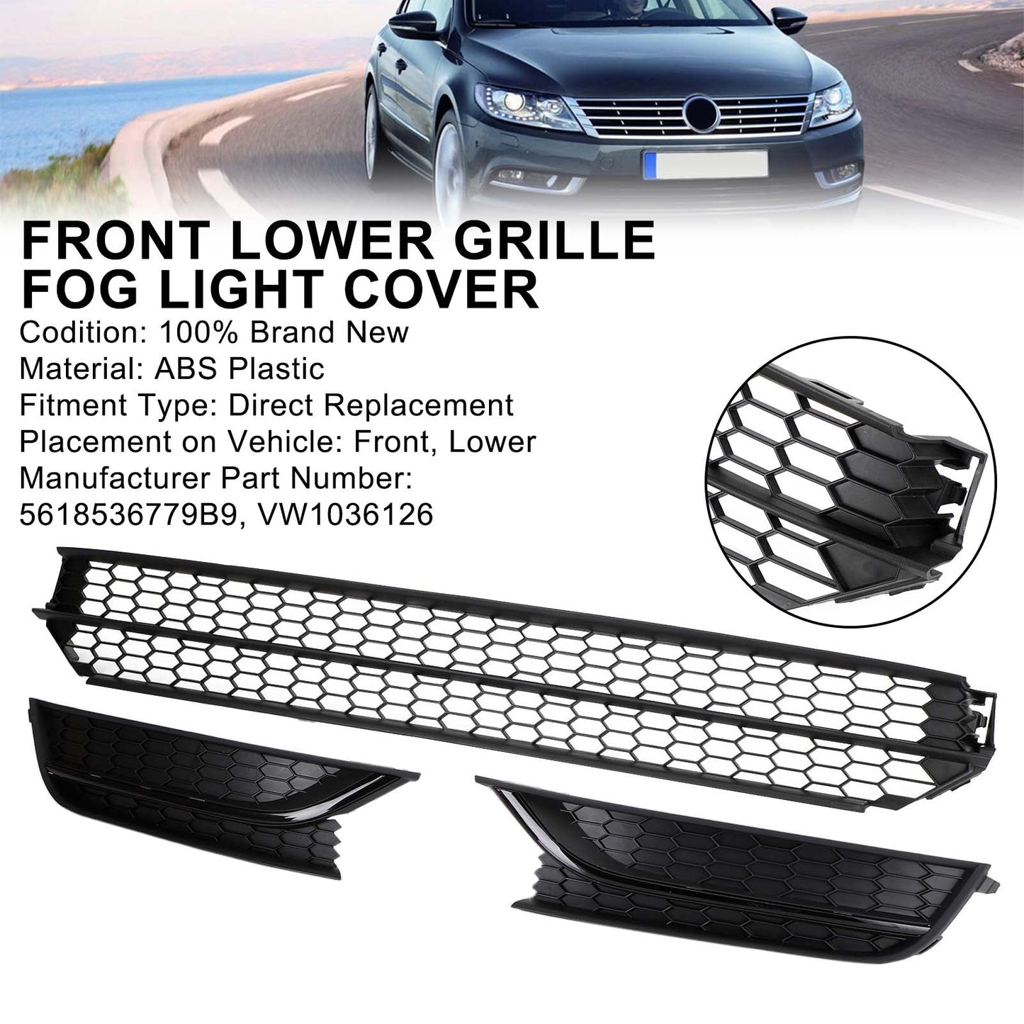 Volkswagen Passat 2012-2015 Front Bumper Lower Grille Grill Fog Light Cover