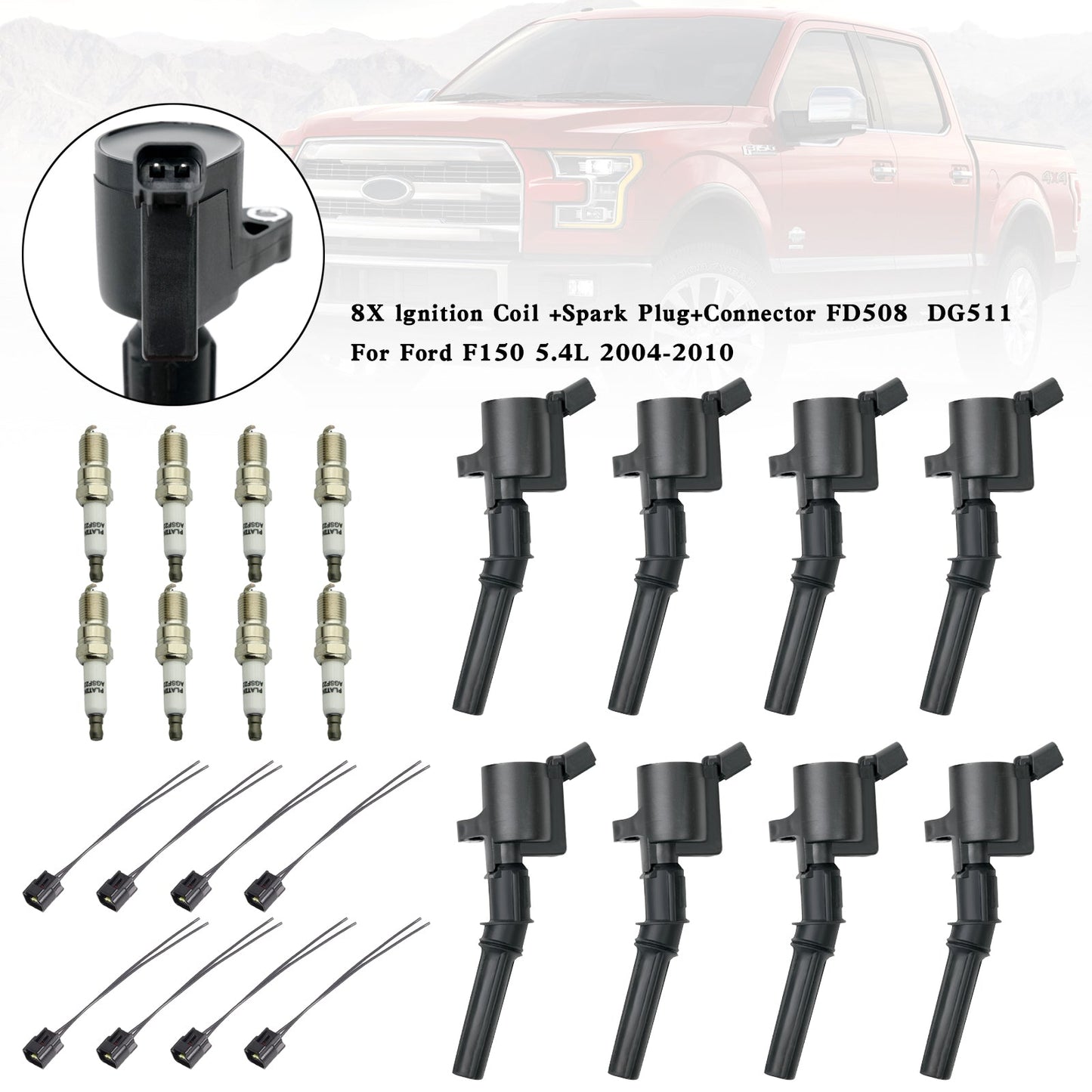 1999-2007 Ford F-550 Super Duty 6.8L V10 8X lgnition Coil +Spark Plug+Connector FD508 DG511 Fedex Express