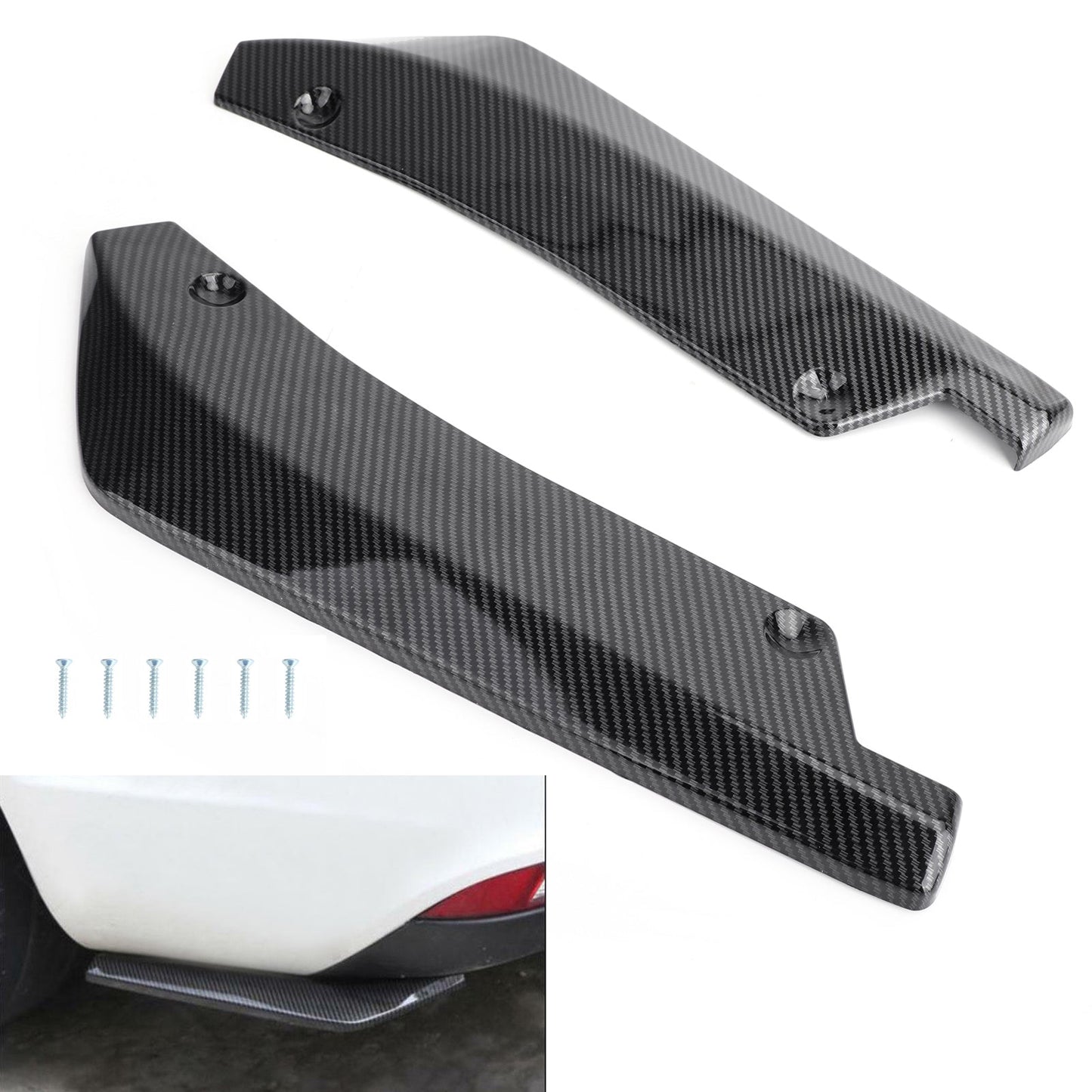 2X Car Rear Bumper Lip Diffuser Splitter Canard Protector Top Carbon Fiber Look