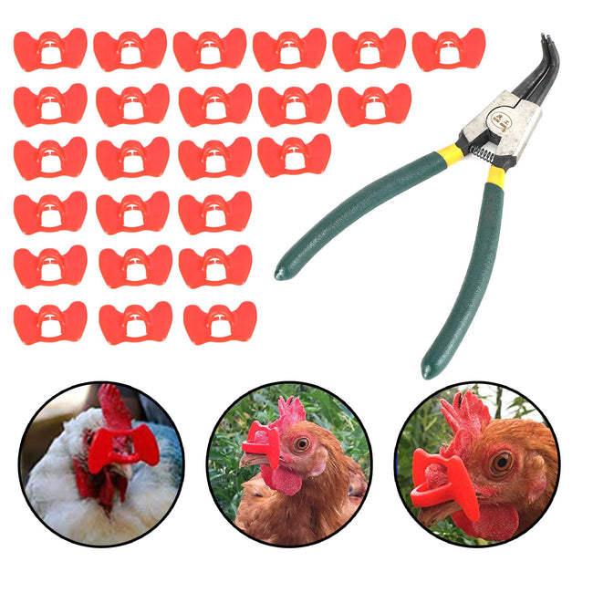 24Pcs Peepers+Pliers Chicken Glasses Poultry Blinders Spectacles Anti-Pecking