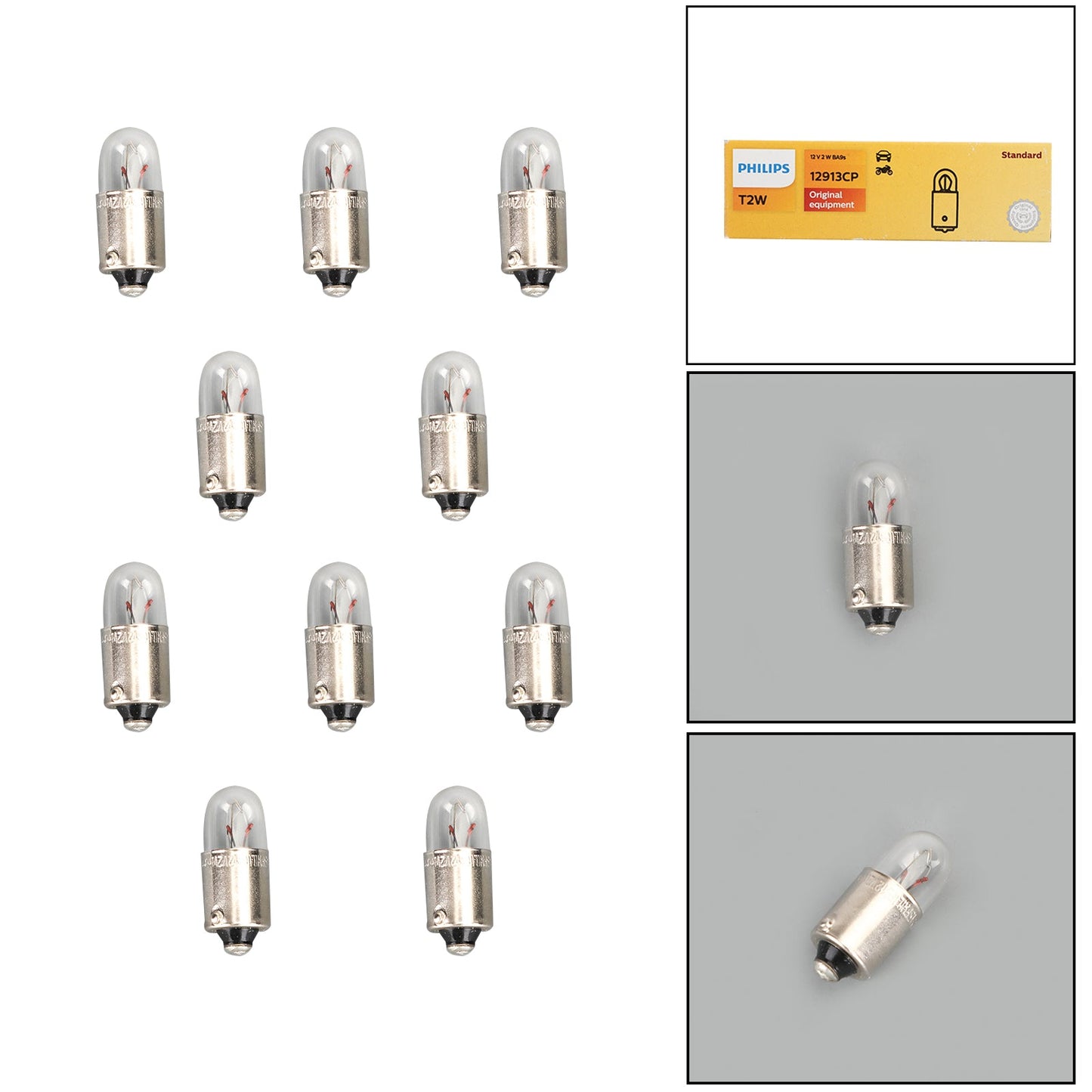 For PHILIPS Car Lamps 12V 2W BA9s 12913CP 10 Pieces