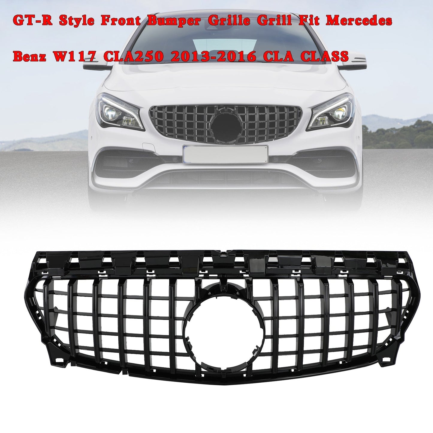 GT-R Style Front Bumper Grille Grill Fit Mercedes Benz W117 CLA250 2013-2019