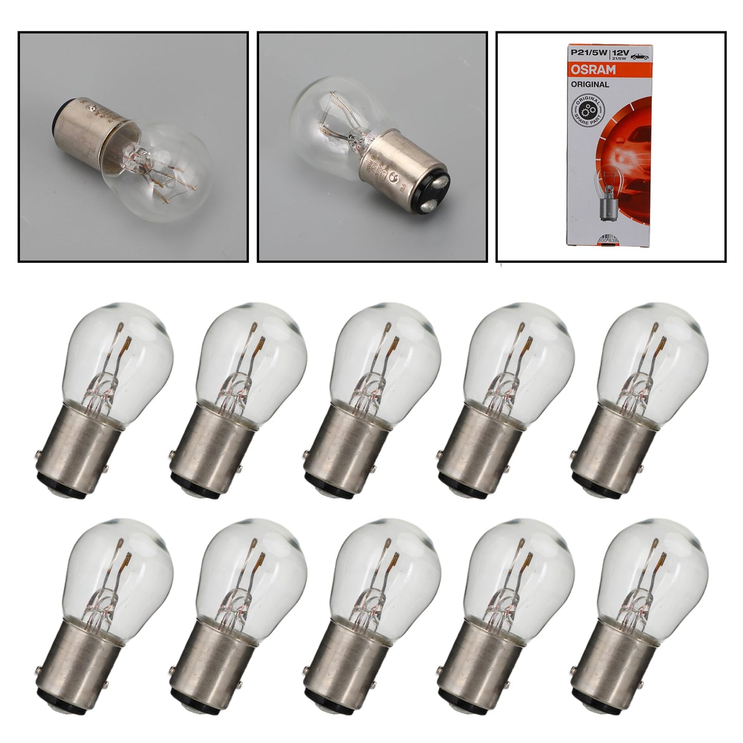 10x For OSRAM General Lighting Halogen Auxiliary Light P21/5W 12V BAY15d