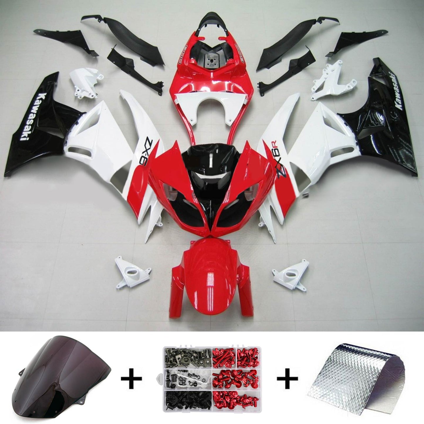 2009-2012 Kawasaki ZX6R 636 Amotopart Injection Fairing Kit Bodywork Plastic ABS #113