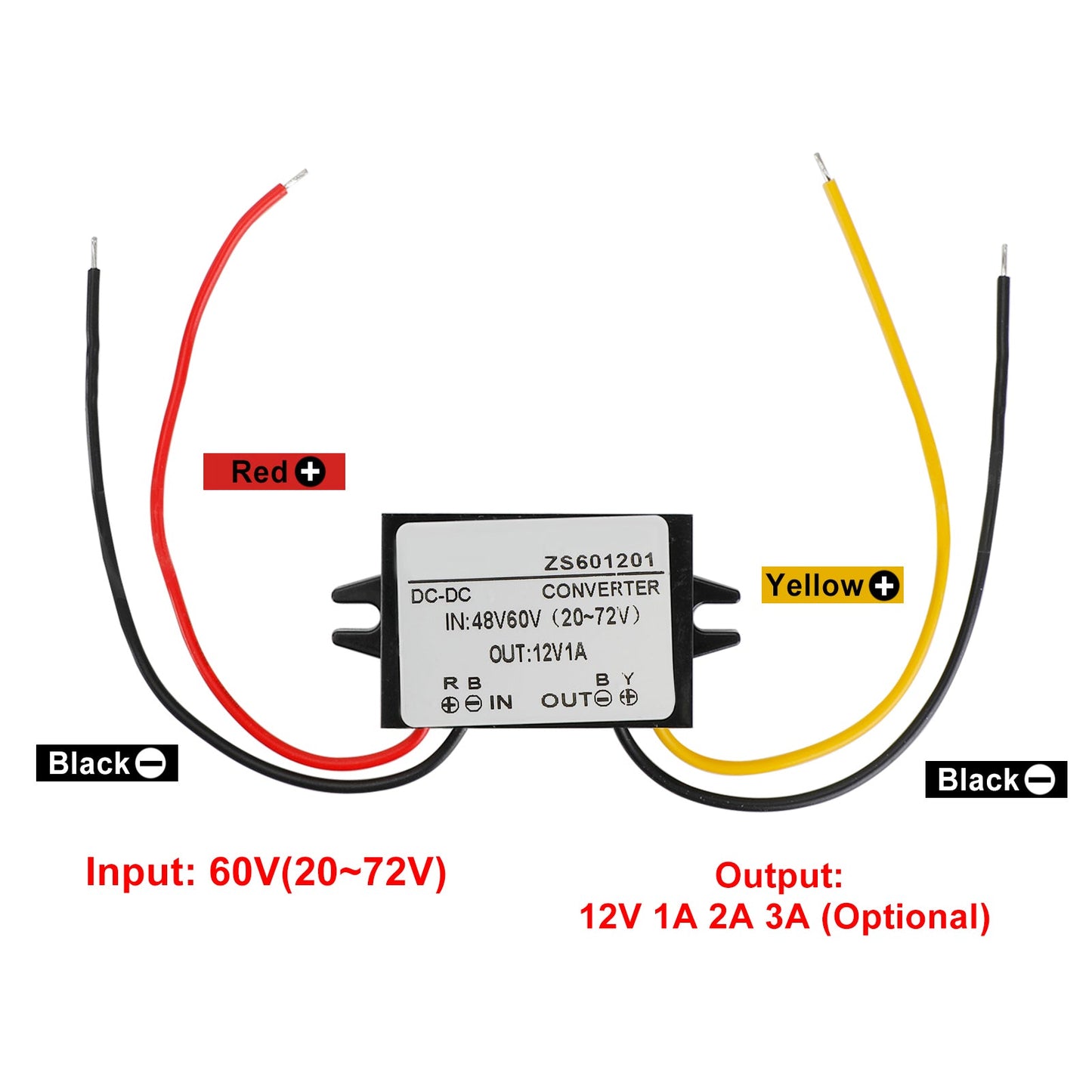 Waterproof DC-DC Converter 60V Step Down to 12V Car Power Supply Module 1A