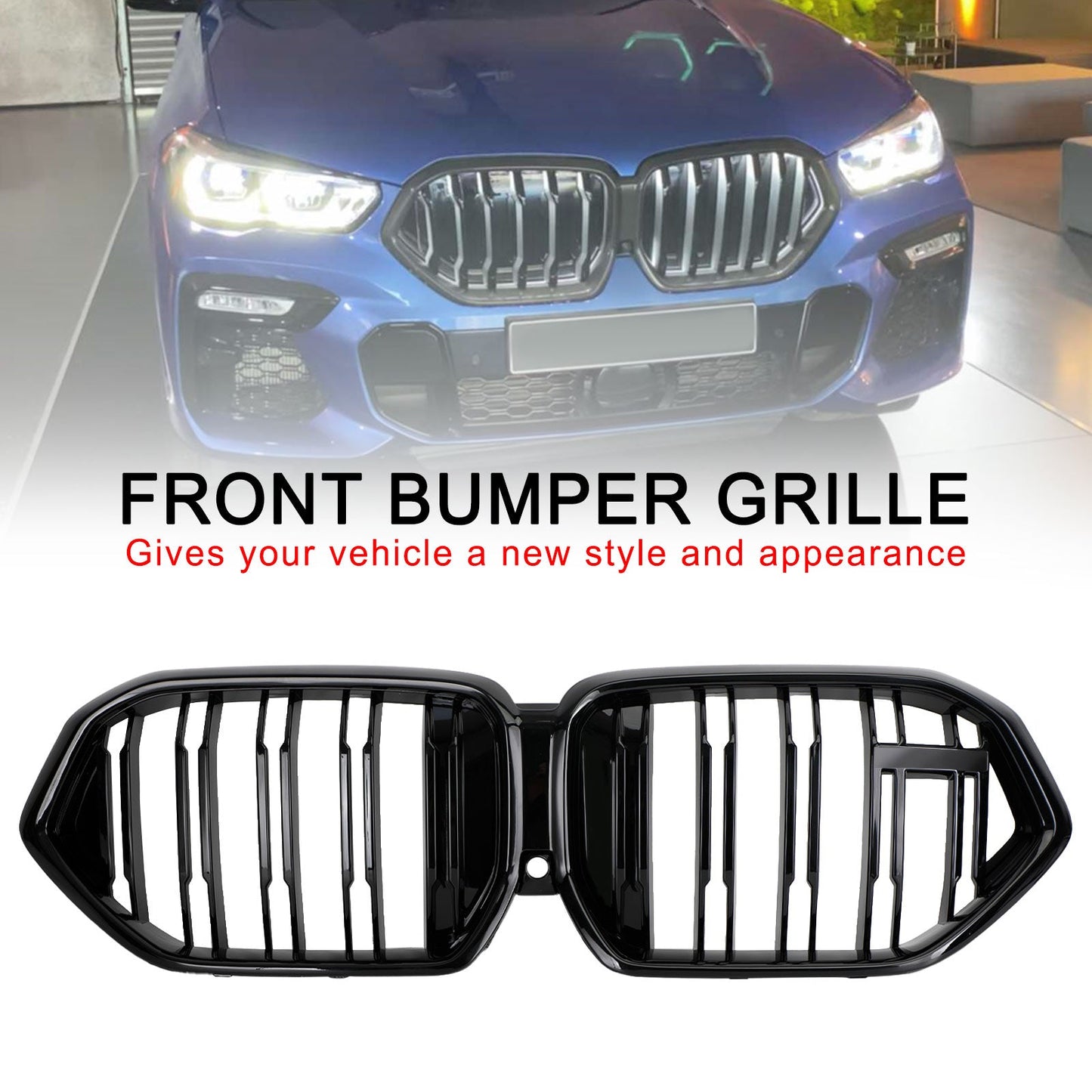 Front Bumper Grille Grill Fit BMW X6 G06 M50i 2020-2022 W/Camera Hole Black