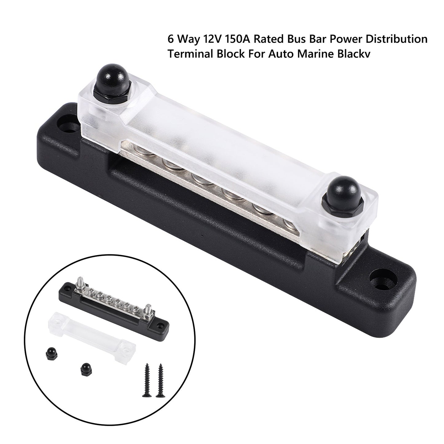 6 Way 12V Rated Bus Bar Power Distribution Terminal Block For Auto Marine Black