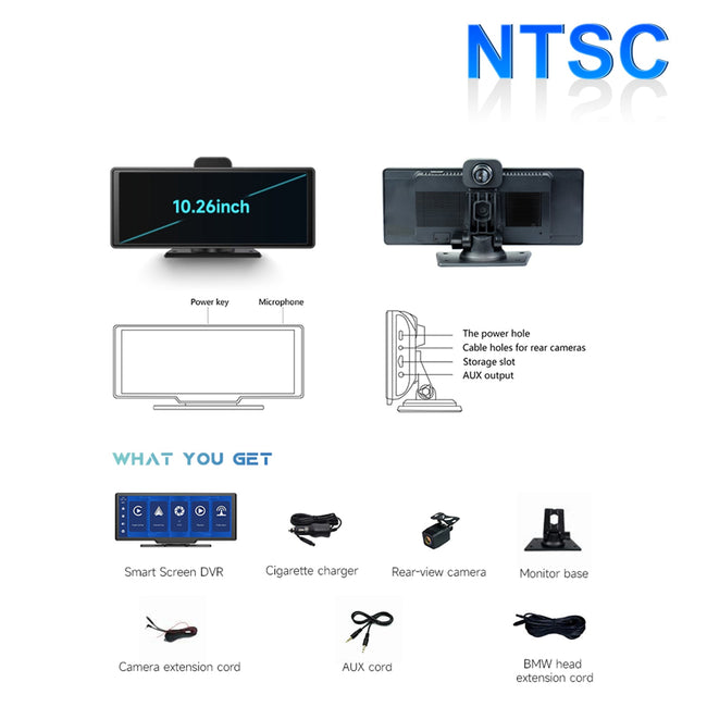 10.26" Smart Screen DVR NTSC Format for RV Truck Bus + Rear View Backup Camera